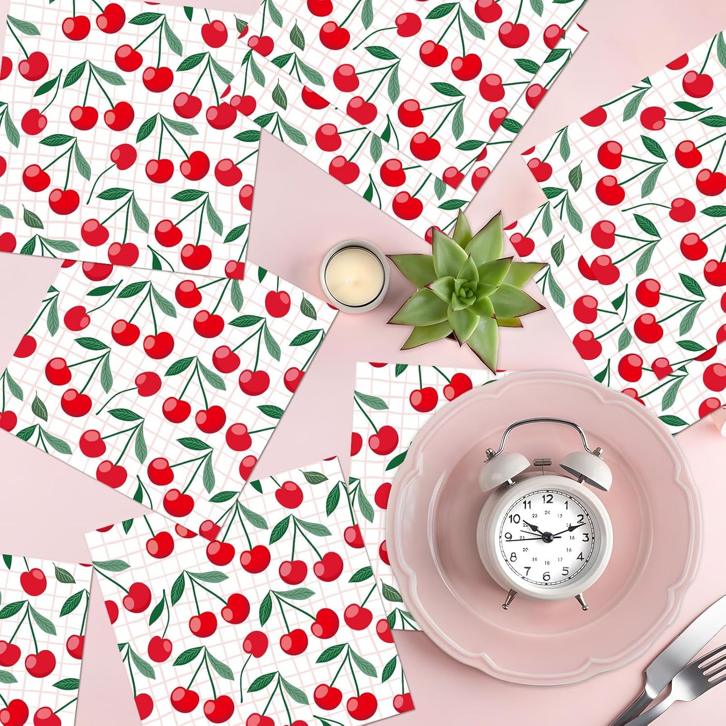 Cherry Party Napkins Decorations, 50PCS Cherry Themed Birthday Napkins Supplies, Disposable Coquete Decor for Wedding Baby Shower Party Table Size 6.5 Inch