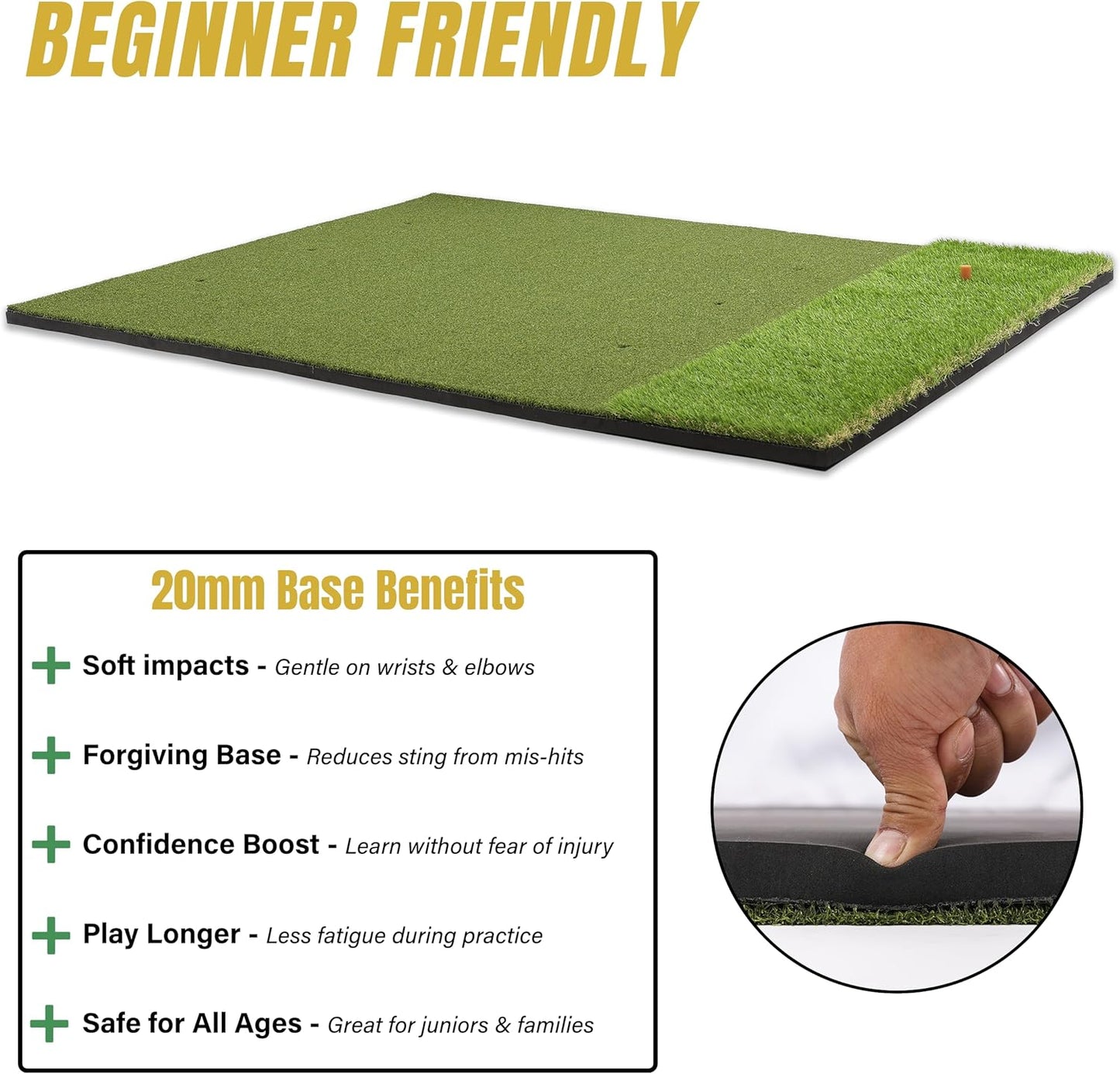 6x4ft Extra Large Tri-Turf & 5x4ft Ultra Thick 20mm Base Premium Golf Mat | Golf Mats Practice Outdoor, Indoor, or with Simulator/Net | Durable Turf Golf Hitting Mat with Tees