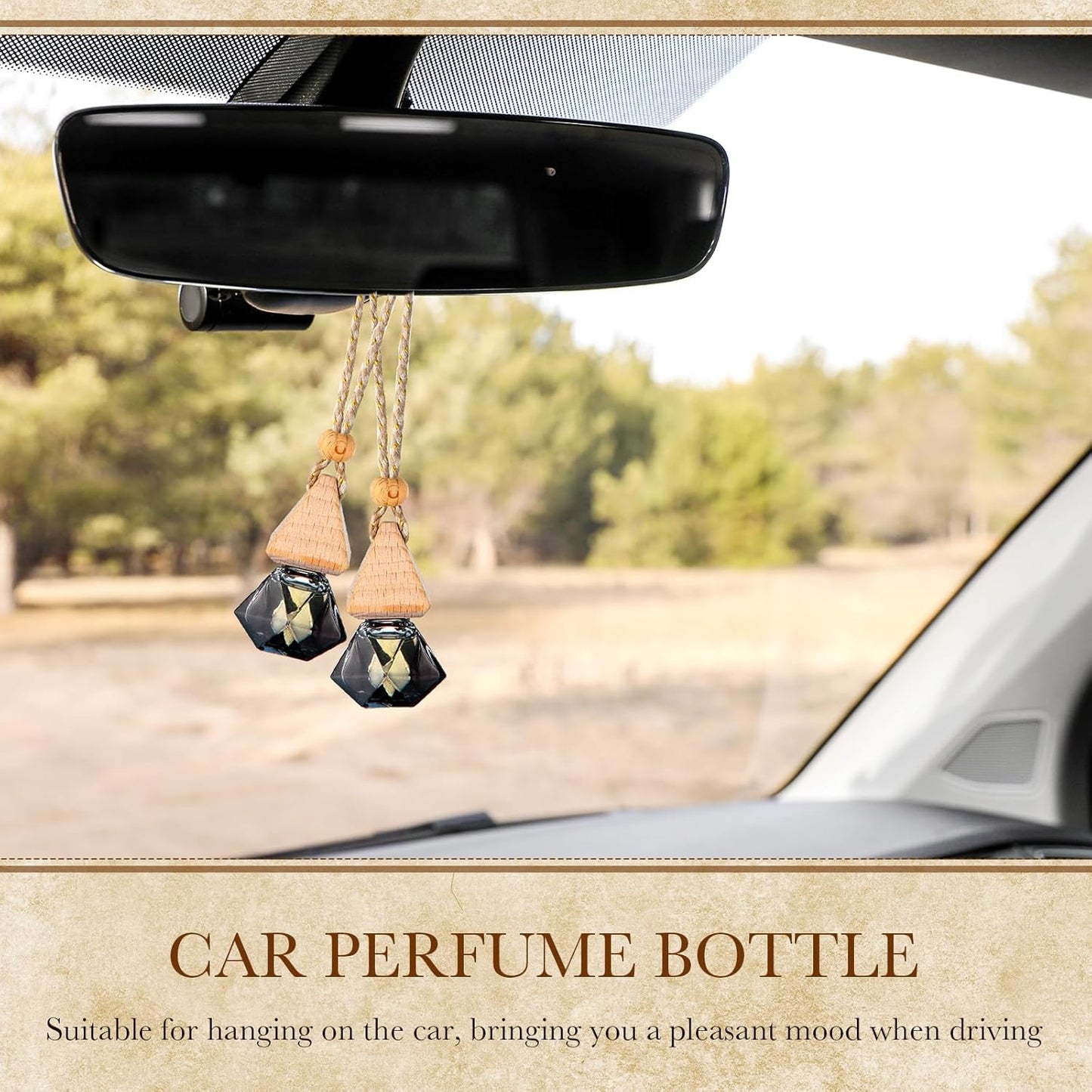 50 Pcs Hanging Car Air Freshener Black Car Diffuser Bottles Empty Glass Perfume Bottles Air Freshener Diffuser Pendant for Essential Oils Fragrance Aromatherapy Ornament (Rhombus)