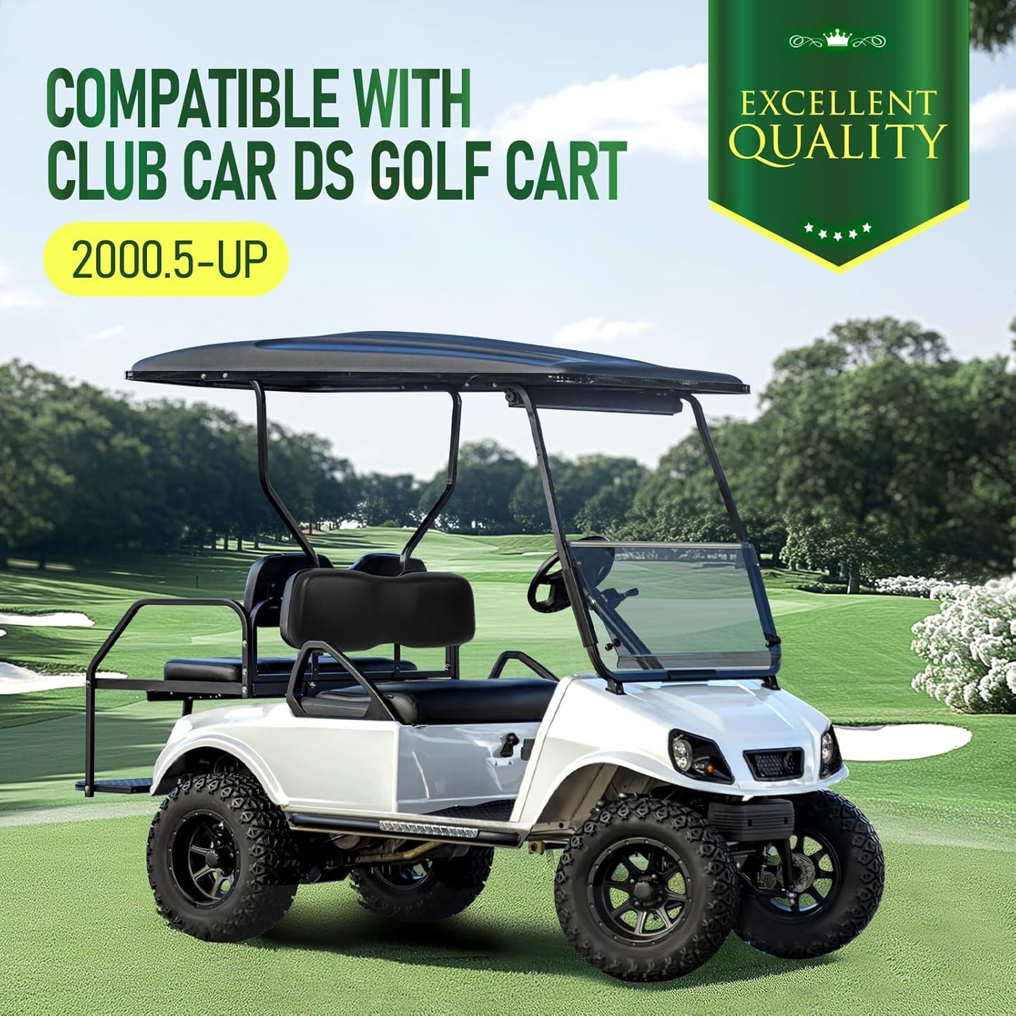 Seat Backrest Front Compatible with 2000.5-up Club Car DS Golf Cart Seat Back Cushion Black Plastic Foam Wood