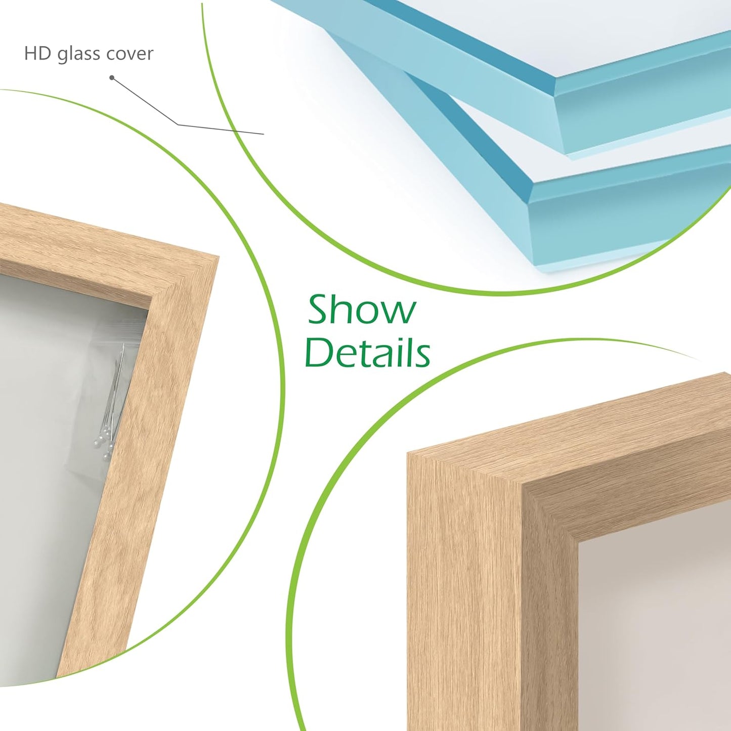 FrameWorks 11” x 11” Natural Oak Wooden Shadow Box Frame – Display Case with Soft Felt Back, Memory Box with Tempered Glass, Display Box with Elegant White Ball Push Pins, Wooden Flower Box