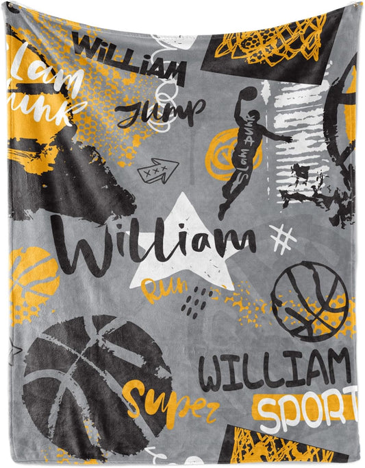 Custom Name Basketball Blanket - Personalized Names Soft Plush Flannel Throw Blankets for Baby Kids Teen Boys Girls Holidays Birthdays Gifts Color07