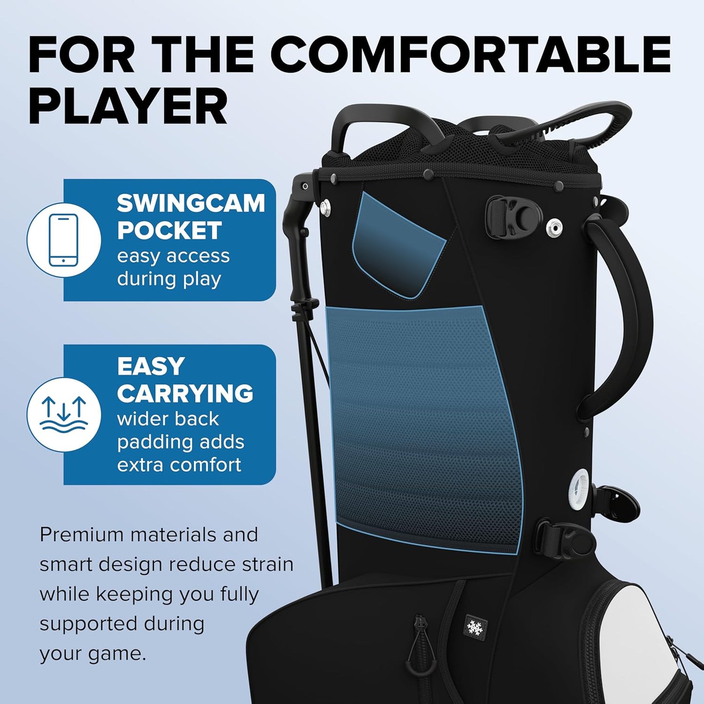 Golf Stand Bag - Lightweight Golf Bag with Stand and 7 Way Dividers, Dual Strap, Waterproof Pocket, Insulated Sleeve, Easy-Lift Handles and Swing-Cam Holder