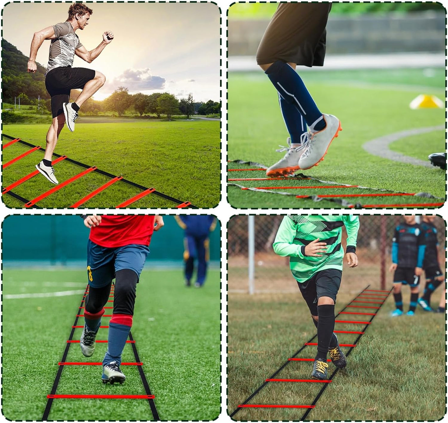 Professional Agility Ladder Speed Training Equipment Set-20ft Agility Ladder,12 Soccer Cones, 4 Agility Hurdles, Running Parachute, Suitable for Soccer Football Basketball Training