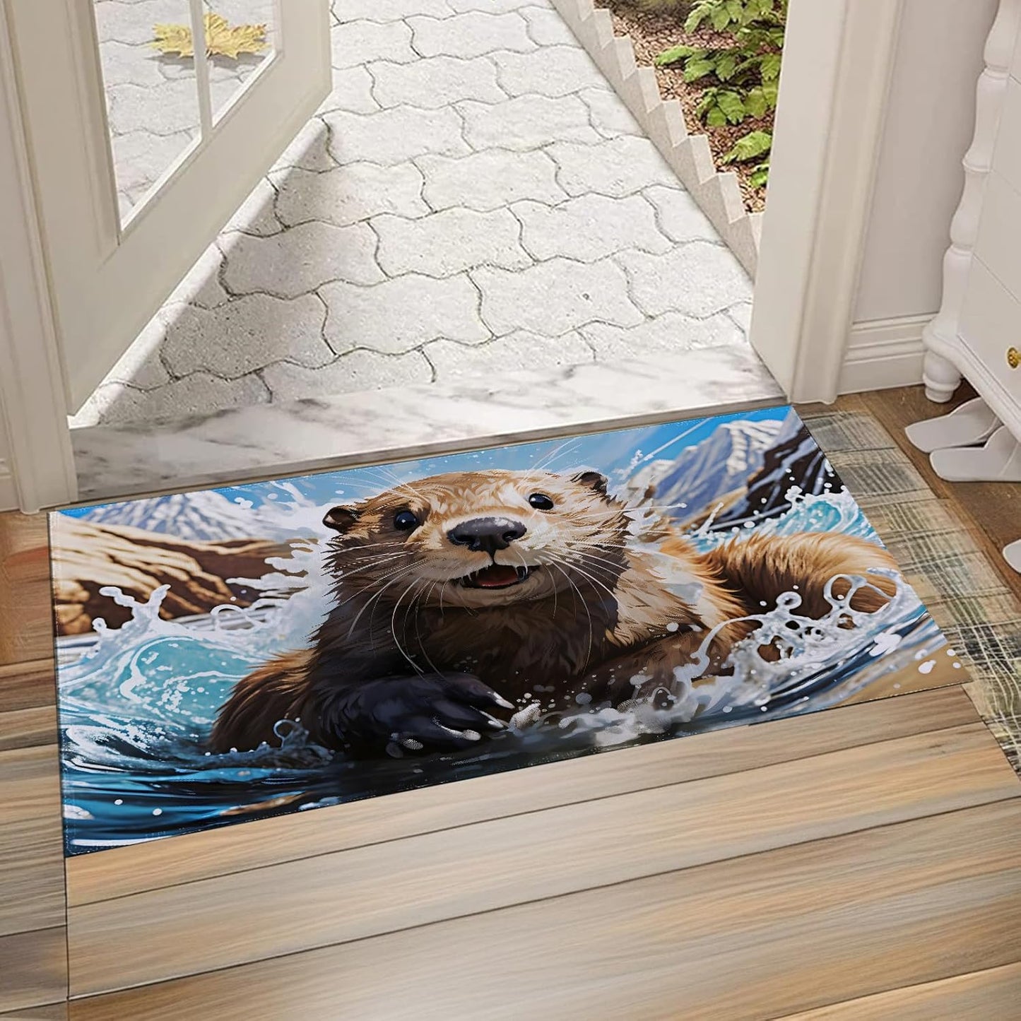 Cute Otter Animal Indoor Doormat, Non-Woven Fabrics Non Slip Floor Mat 17x29.5 in Area Rug Quick Absorbent Entrance Rug Front Door Mat, Welcome Mats Entryway Rug Doormats for Kitchen Home Bedroom