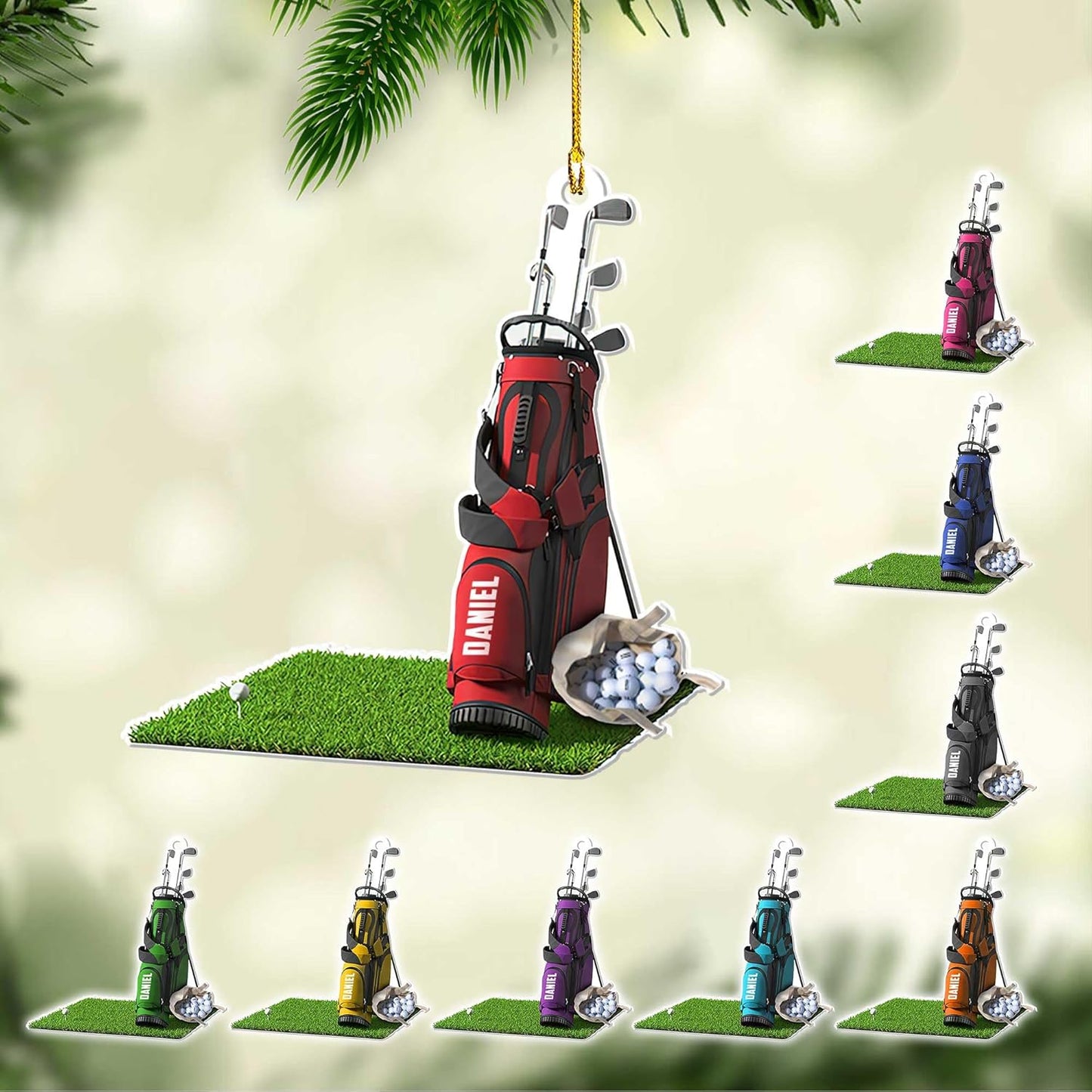 Personalized Golf Ornaments for Christmas Tree 2025 Custom Golf Christmas Ornament Golfing Bag Ornament Sports Golf Cart Ornaments Gift for Golfer Bag Golfing Lovers Hanging Decoration (G11)