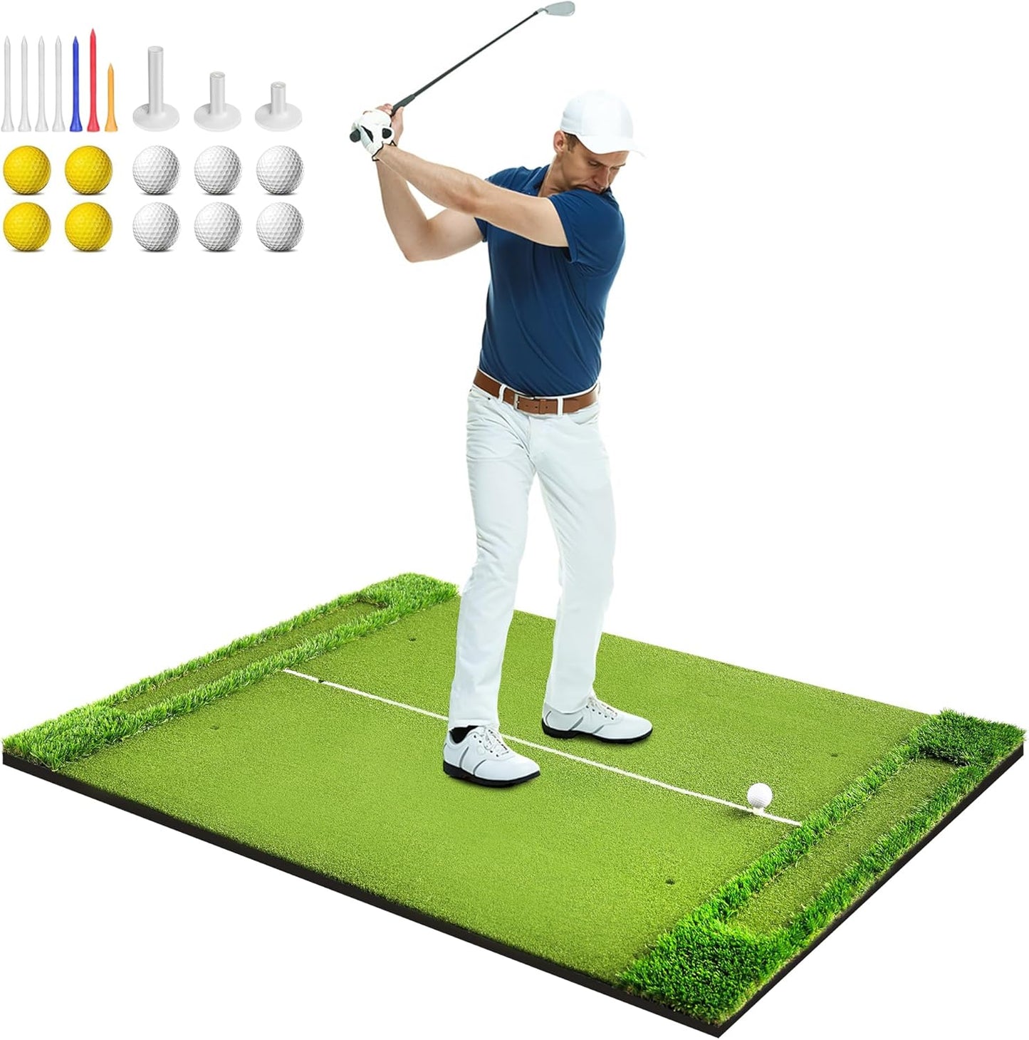 VIVITORY Golf Mat, 5x4ft Thickening Golf Hitting Mat, Outdoor & Indoor Golf Practice with 10 Golf Balls, 7 Golf Tees, Artificial Golf Turf Mat Practice Swing Mats for Backyard Garage Basement