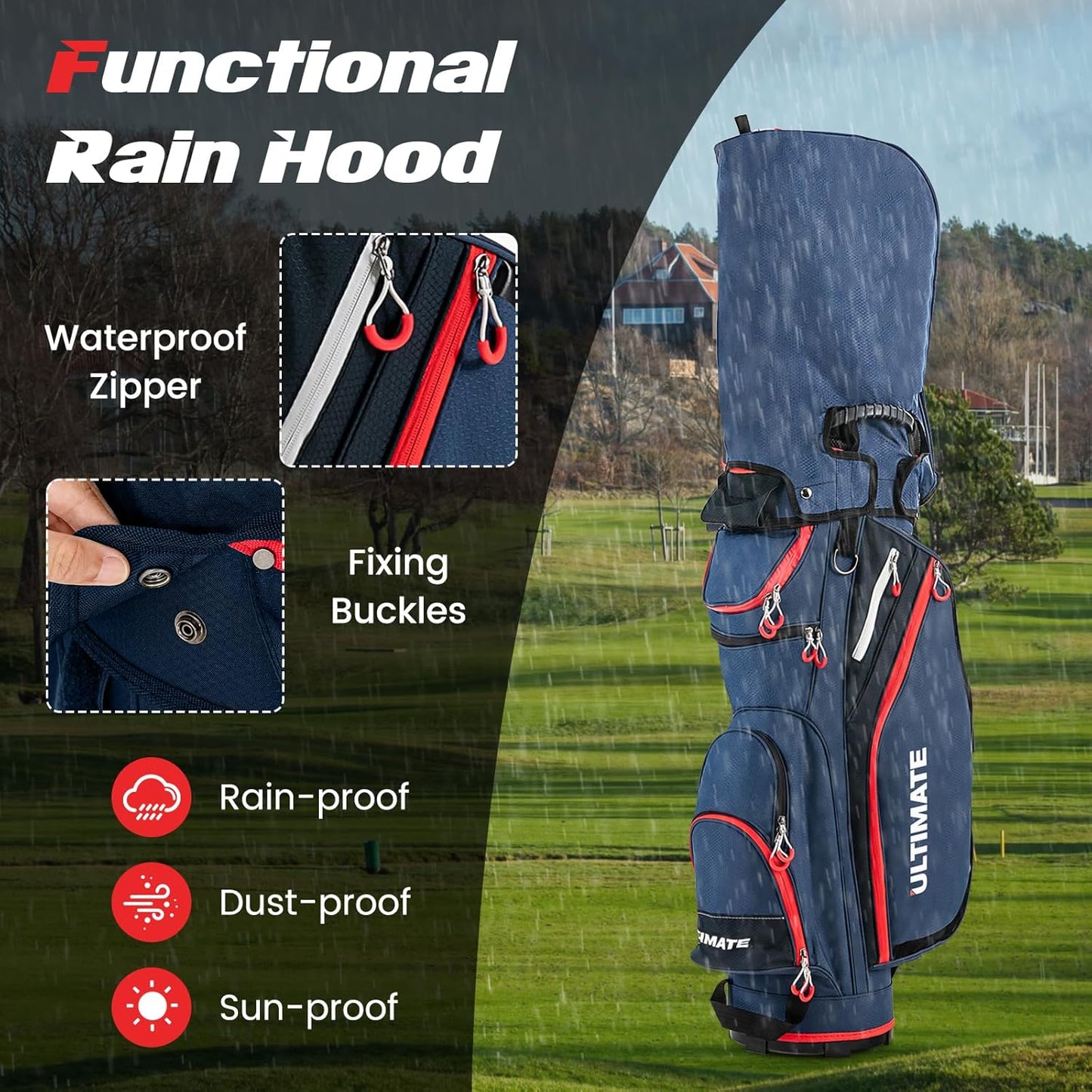 ULTIMATE Golf Cart Bag, 14 Way Top Dividers Golf Carry Bag w/Pockets & Umbrella Holder, Portable Golf Club Bag w/Soft Shoulder Strap & Rain Hood, Lightweight Golf Bag for Women & Men