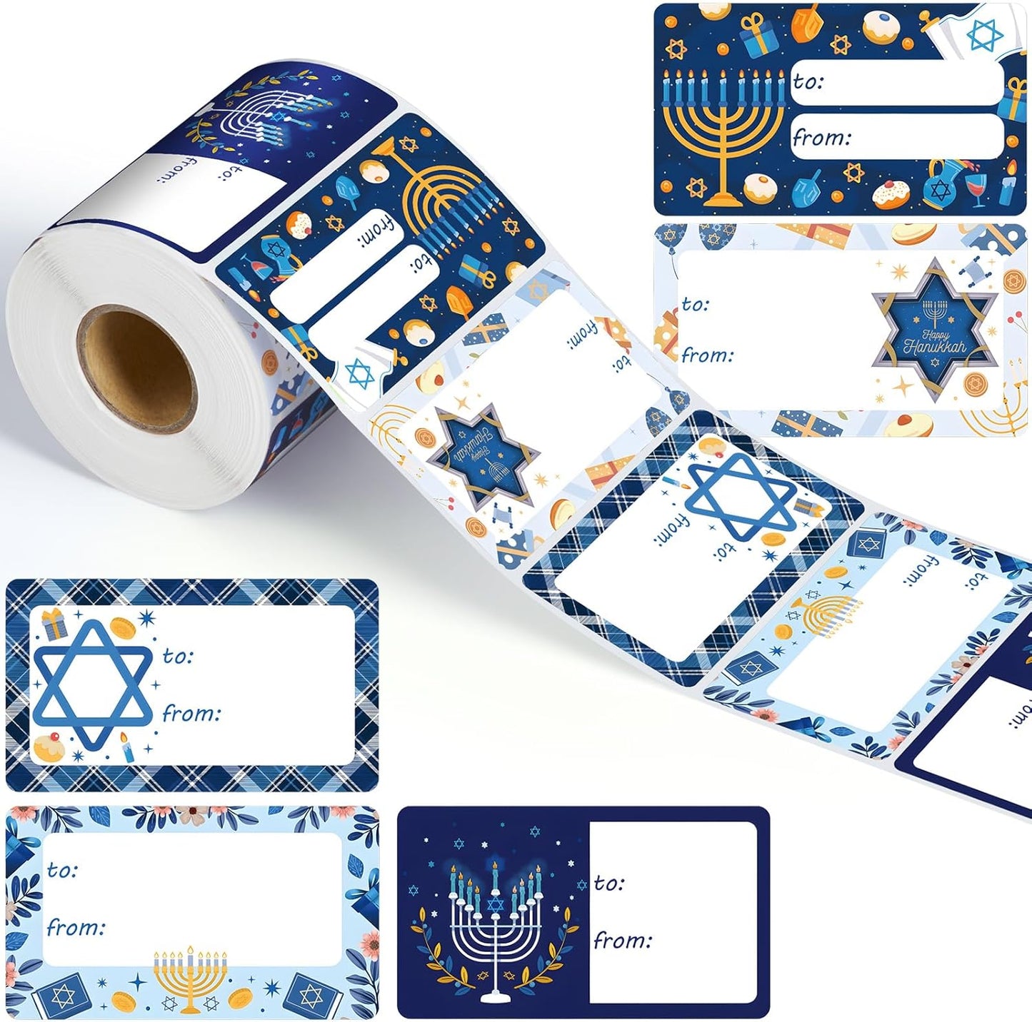 Outus 500 Pieces Christmas Tags Self Adhesive Gift Tags for Xmas Presents Christmas Name Labels Stickers for Wrapping Paper Festival Birthday Holiday Decor(Hanukkah Style,2.76 x 1.57 Inch)