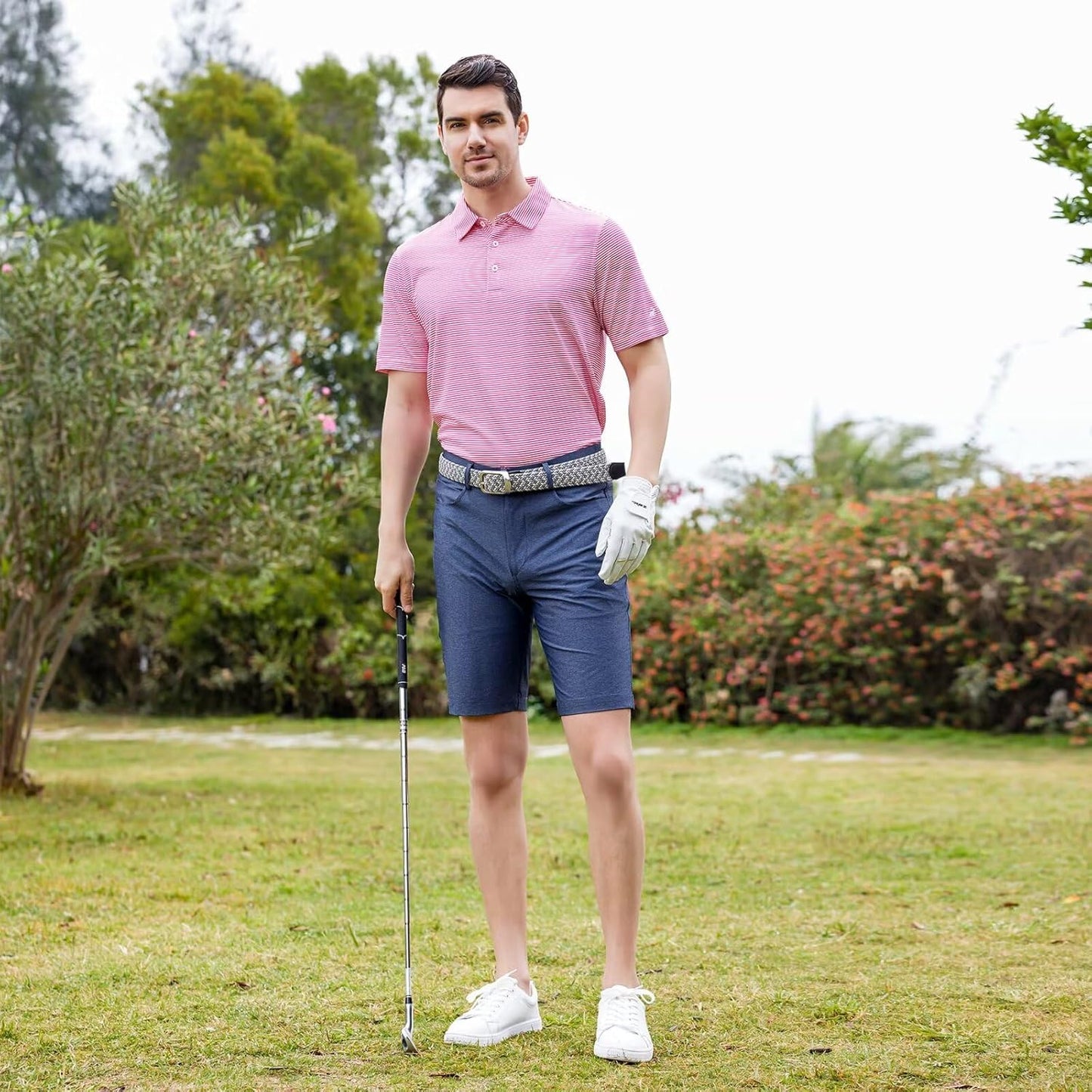 Golf Shirts for Men Dry Fit Short Sleeve Print Performance Moisture Wicking Polo Shirt