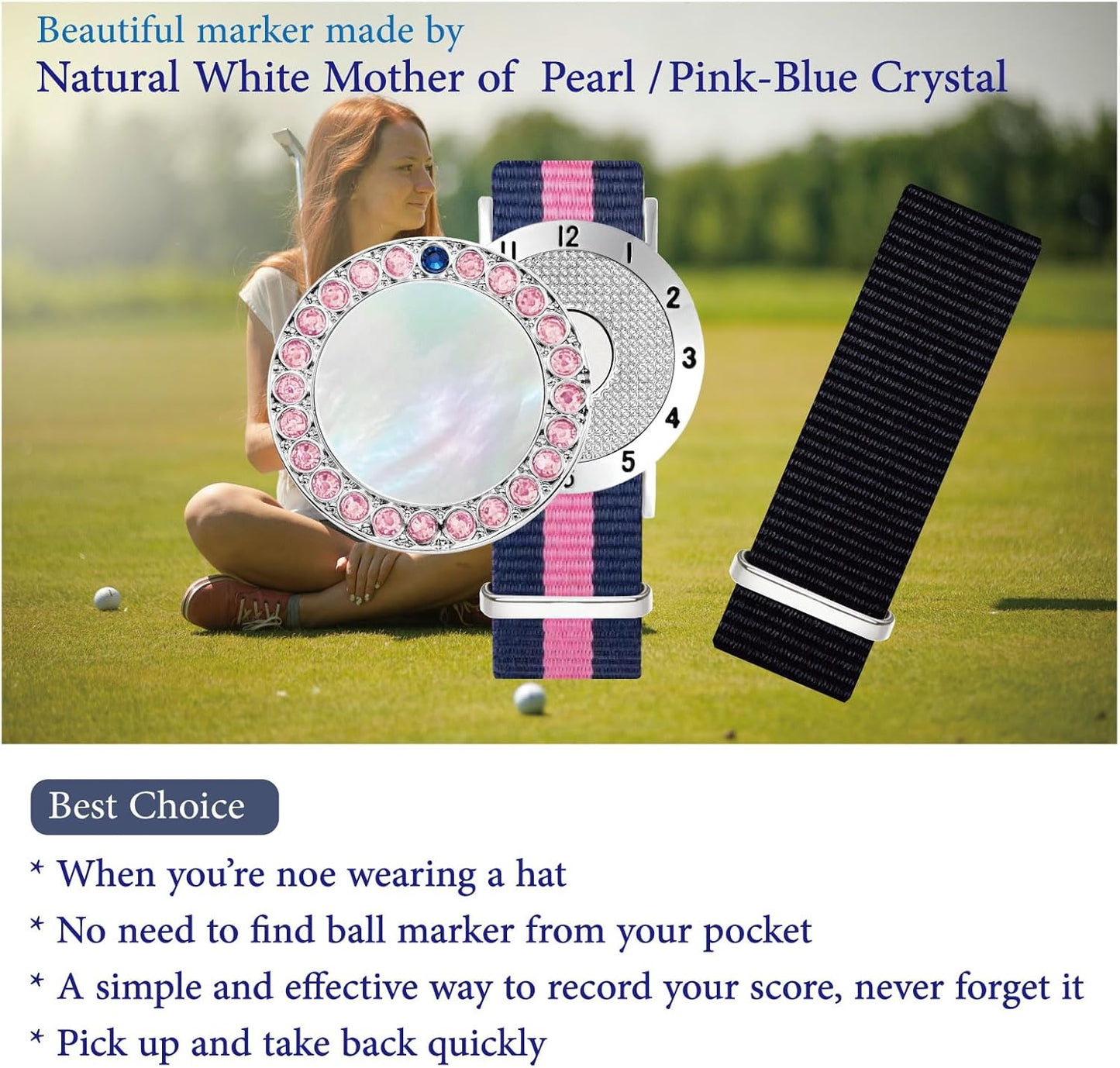 Golf Ball Marker with Golf Stroke Counter Bracelet, Pearl Crystal Ball Marker, Golf Accessories, Golf Gifts, Golf Counters for Women