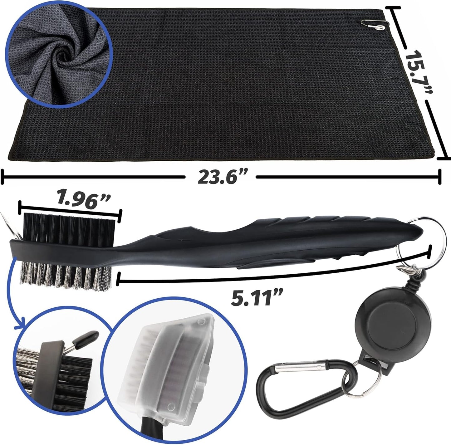 Golf Towel Set - 3 Microfiber Waffle Pattern Golf Towels & Club Brush & Divot Repair Tool, Accessories for Men & Women