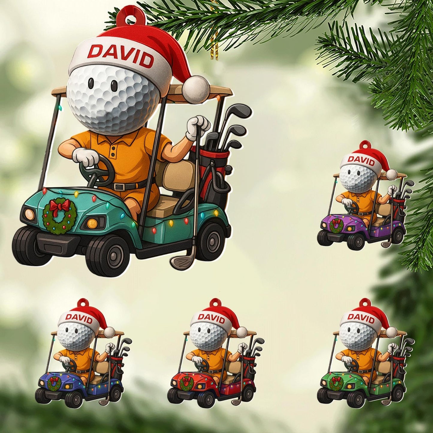 Personalized Golf Christmas Ornament 2025, Custom Name Bag, and Golfer Outfit Gilf, Ball Head Ornament with Santa Hat, Gifts for Golf Lovers 1