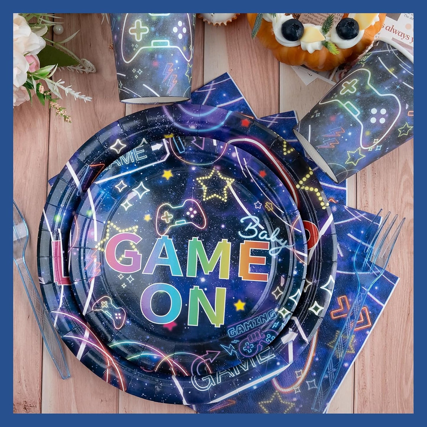 Video Game Birthday Party Decorations | Serve 24 - Game Party Tableware Includes Plates, Napkins, Cups, Forks, Supplies for Boys Gaming