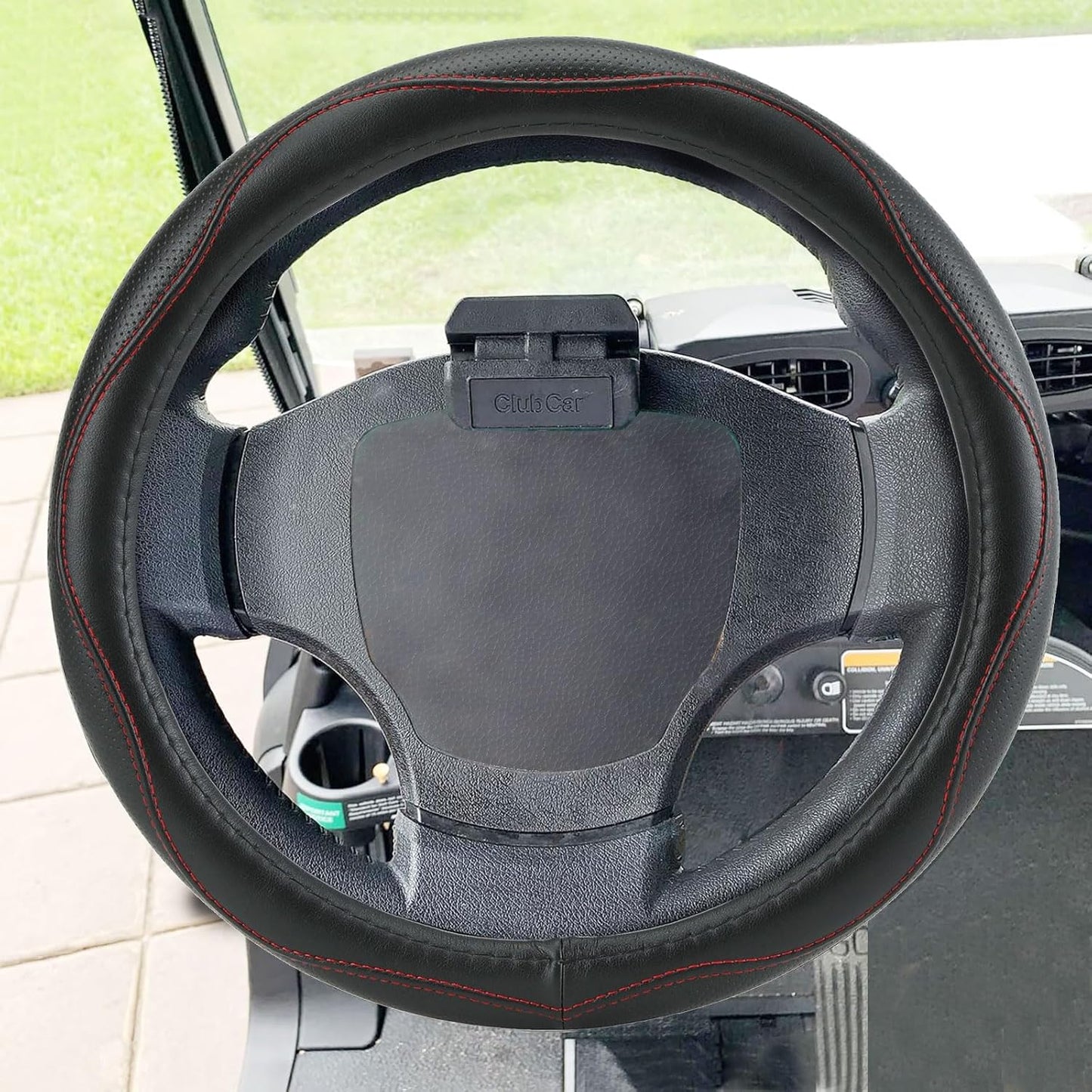 Golf Cart Steering Wheel Covers,13.5 to 14" Golf Cart Steering Wheel Cover Universal for Yamaha,EZGO TXT & RXV,Club Car DS & Precedent, Leather Comfortable, Non-Slip, Wear-Resistant (red)