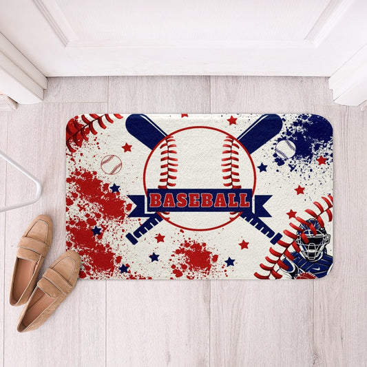 Feelyou Baseball Gaming Non Slip Bath Mat Blue Red Graffiti Soft Fleece Door Carpet for Kids Boys Girls Baseball Player Polyester Bath Rug Ball Games Sports Bathroom Floor Indoor Doormat,16x24 Inch