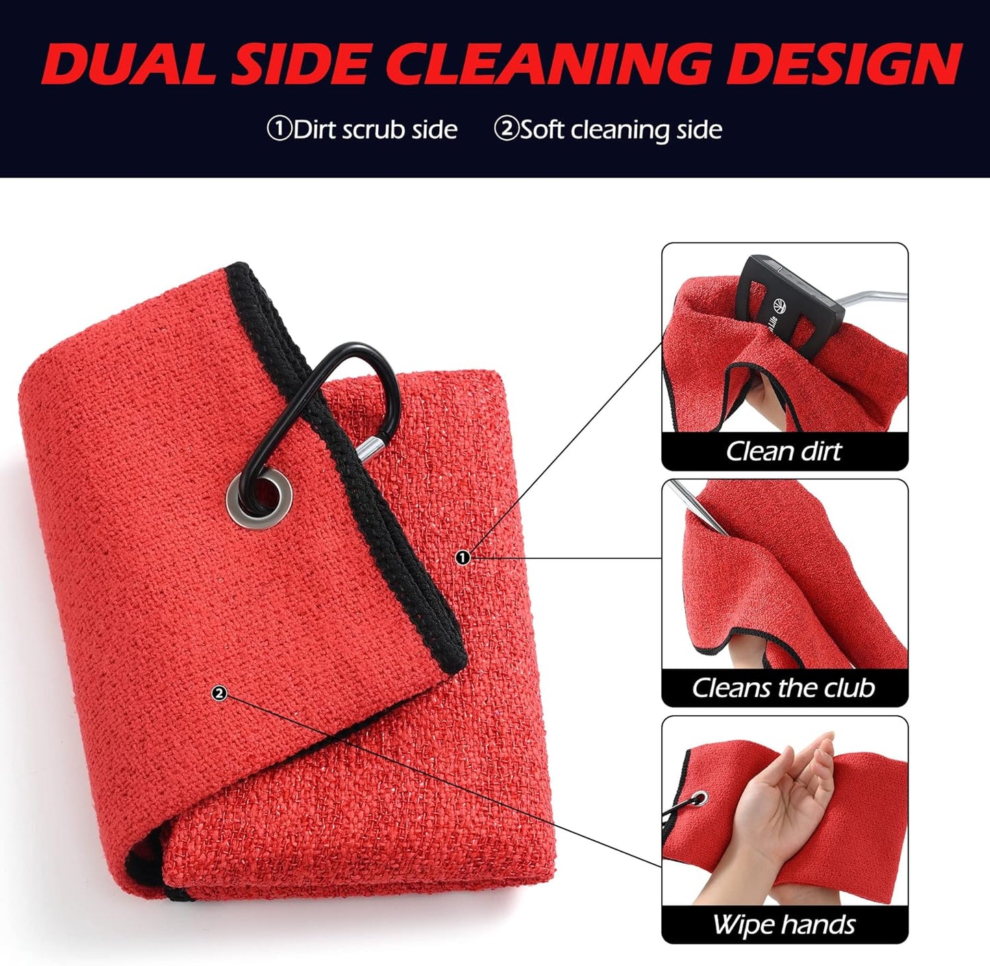 Mile High Life Tri-Fold Golf Towel, 2-in-1 Club & Ball Cleaner, Scratch-Free Scrubbing Side + Ultra-Soft Microfiber, Heavy-Duty Clip, Quick-Dry