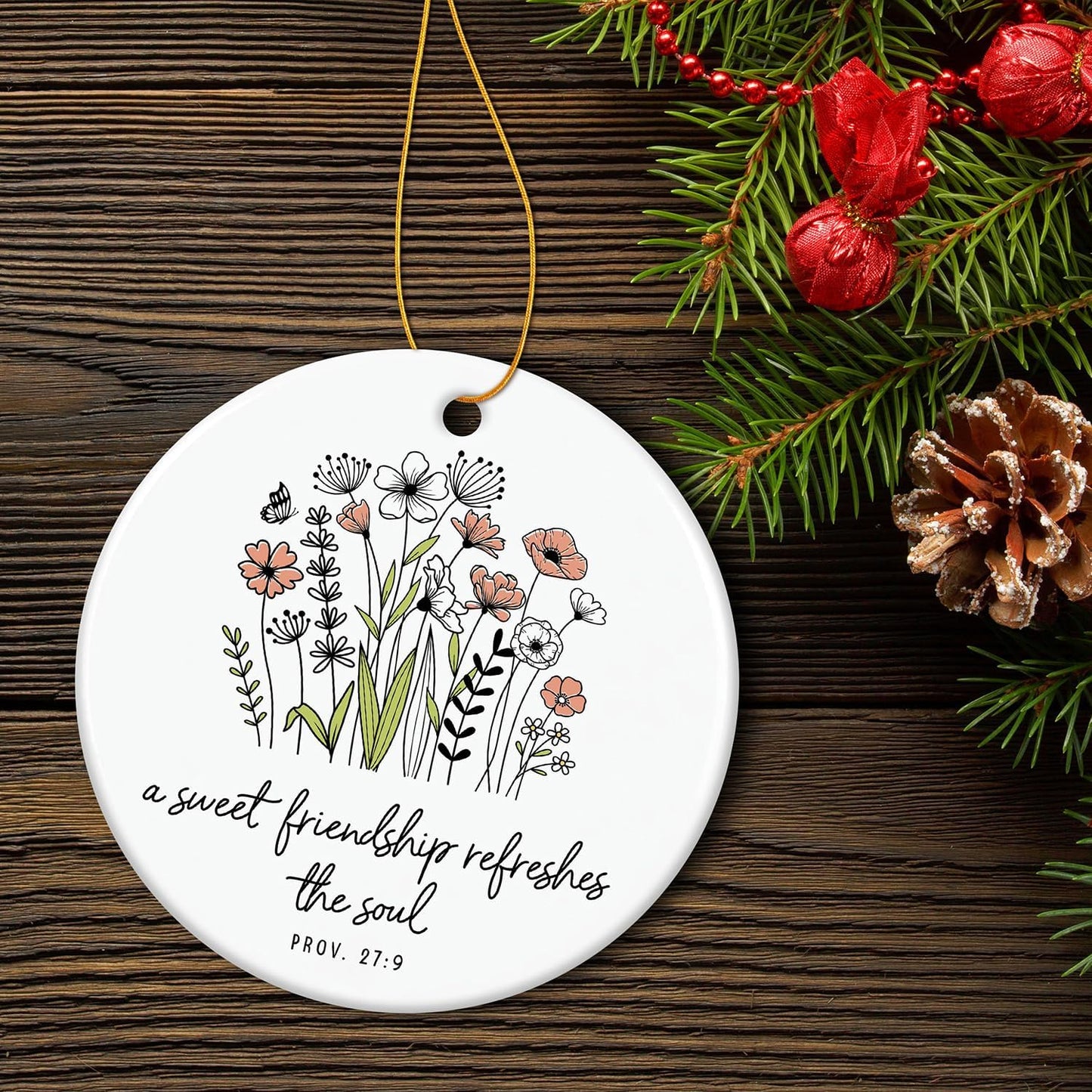 HEXMOZ Friend Ornament - Christian Friendship Gifts for Women, Best Friend Religious, Inspirational Bible Verse Proverbs 27:9 - A Sweet Friendship Refreshes The Soul Scripture - Christmas Ornament