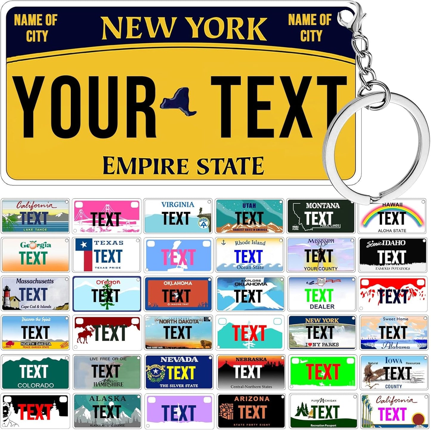 License Plate Keychain,Custom New York State License Plate Key Chains - Select from All 50 States - Personalized Customizable Car Tag Key Chain,Metal Customized Car Tag Keychain