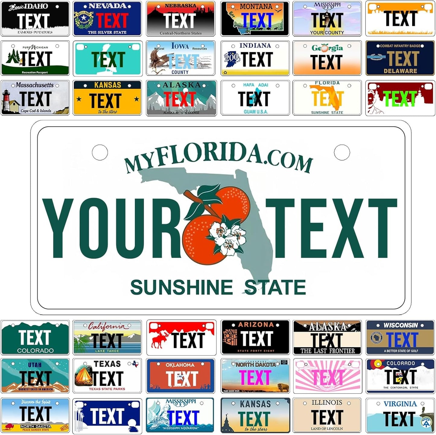 Custom Mini License Plate,Personalized Florida Bike License Plate - Select from All 50 States,3 Sizes - Customized Customizable State Car Tag Plates for Kids Bike, Bicycle,Toy Car,4x2 Inch