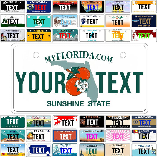 Custom Mini License Plate,Personalized Florida Bike License Plate - Select from All 50 States,3 Sizes - Customized Customizable State Car Tag Plates for Kids Bike, Bicycle,Toy Car,4x2 Inch