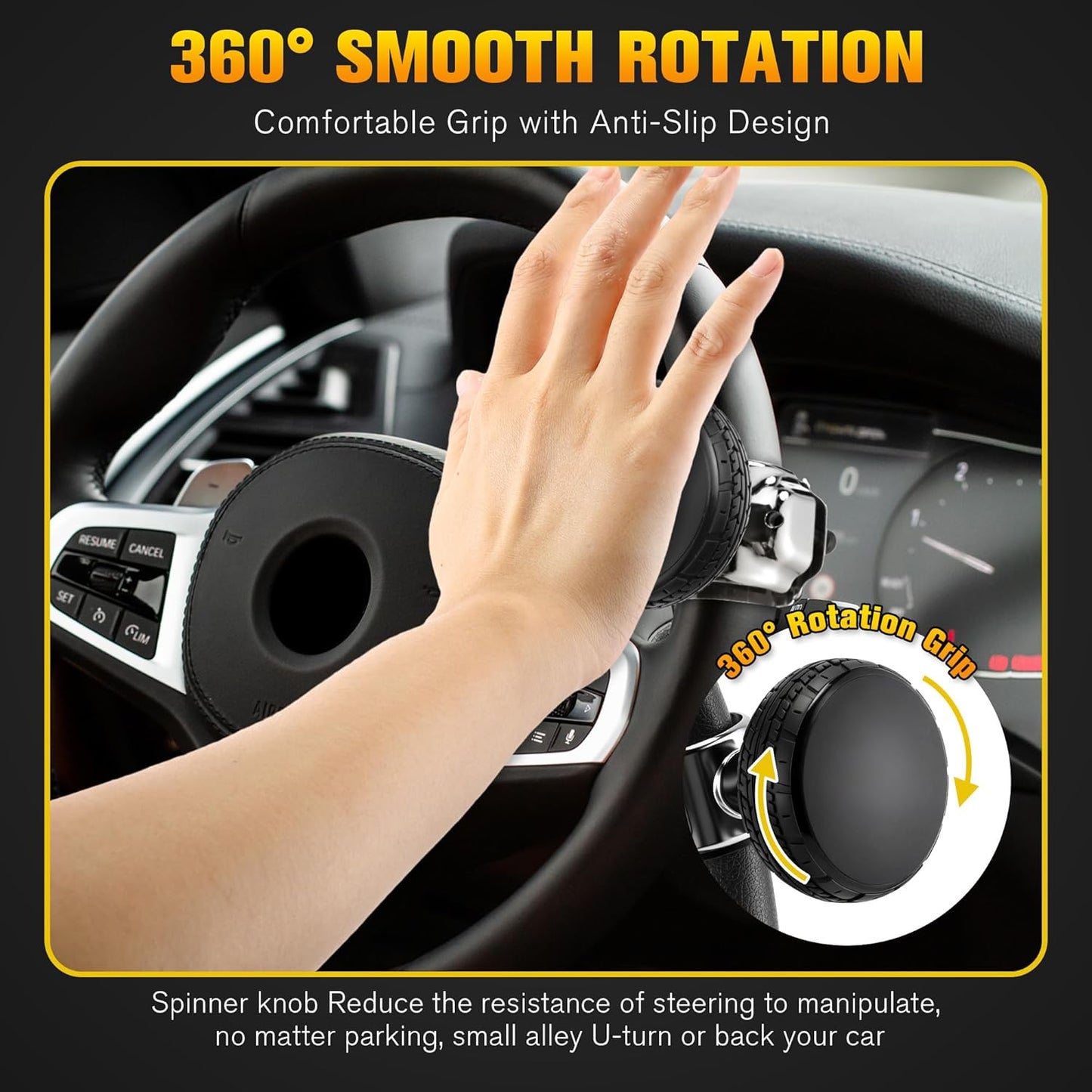 2 Pack Large Steering Wheel Knob Spinners, Vehicle Steering Wheel Spinner Ball Durable Suicide Knob for Car, SUV, Trucks, Tractors, Boat etc (Black)