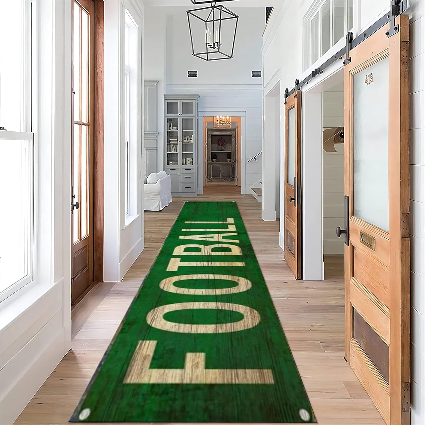 Sports Runner Rug, 3.3x10ft, Football Indoor Floor Rugs, Indoor Decor Thin Low Pile Easy Clean Rugs, Non-Shedding Reduce Noise Washable Non-Slip Carpets for Bedside Family Kitchen