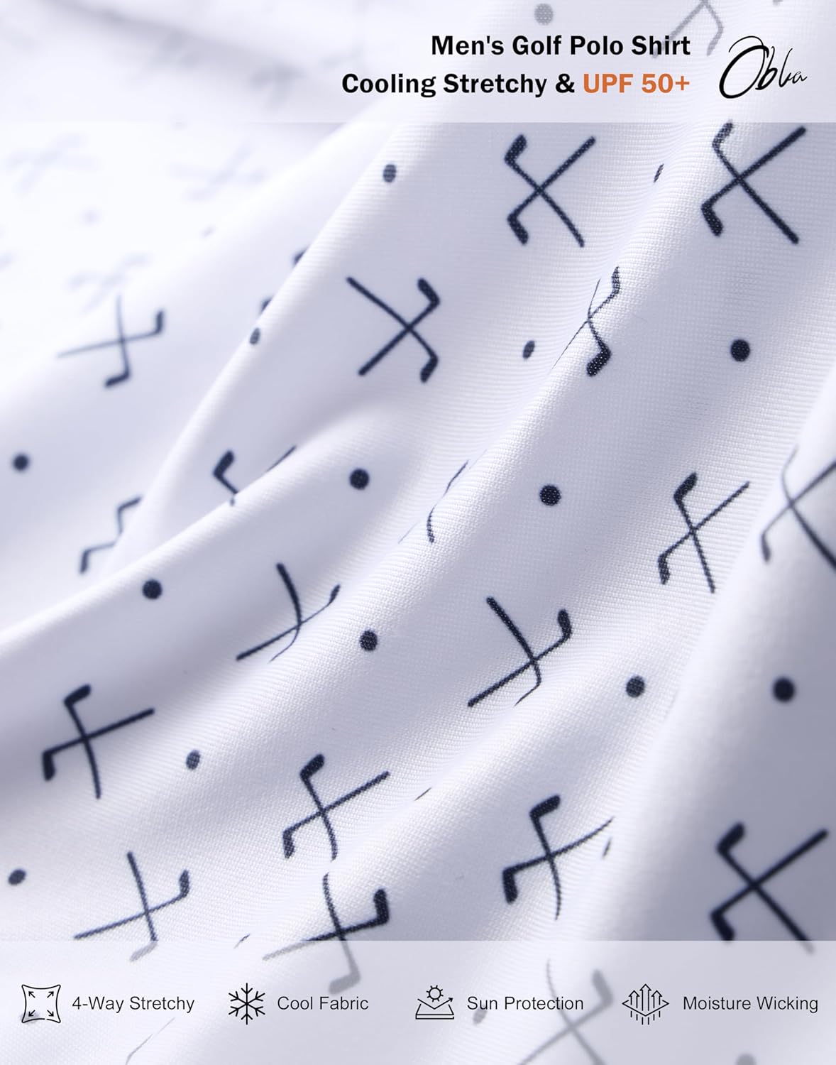 Obla Mens Golf Polo Shirts Short Sleeve Dry Fit Performance Moisture Wicking Casual Print Collared Golf Shirts for Men