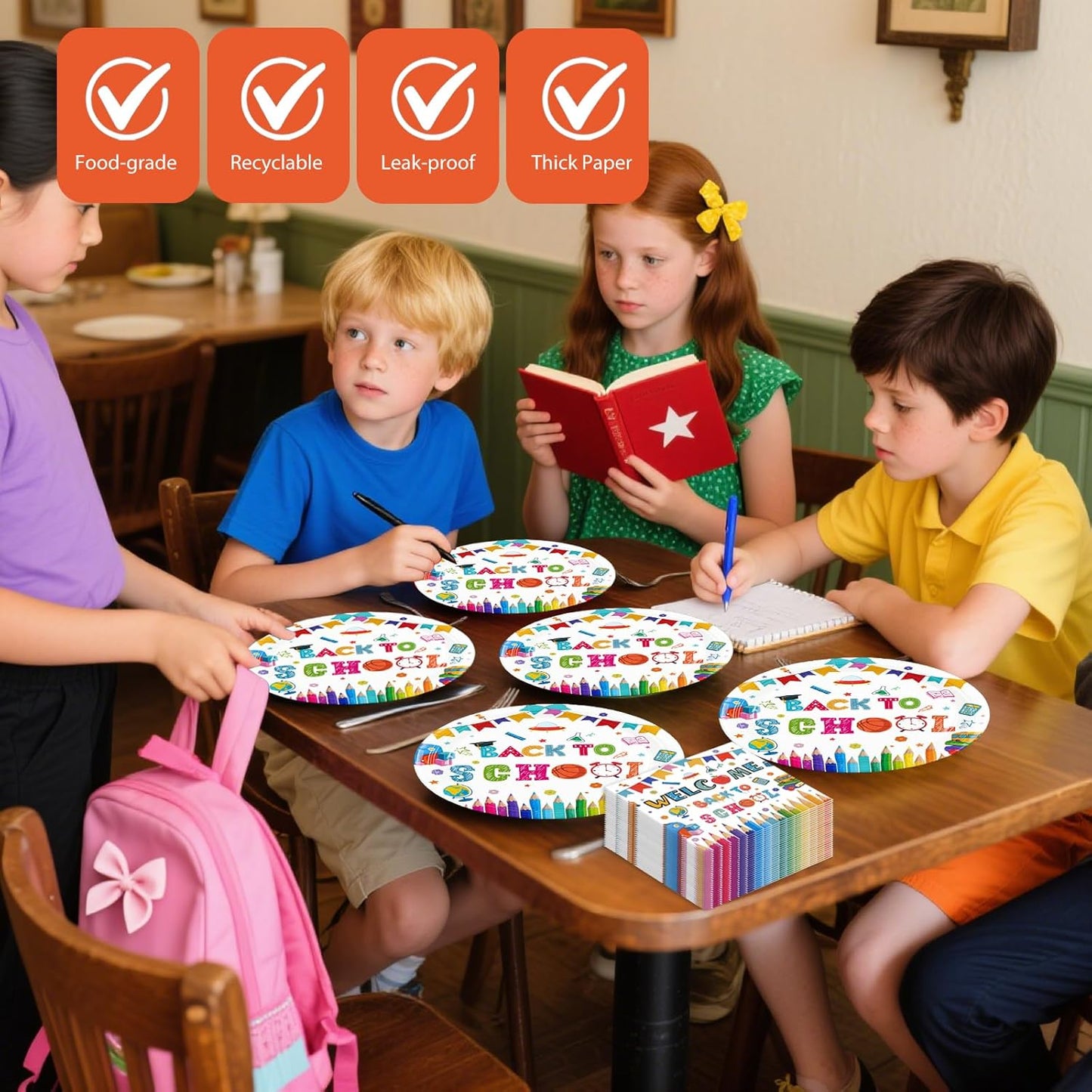 75PCS Back to School Paper Plates and Napkins - School Themed Tableware Set Include 7inch Paper Plates Napkins Forks Disposable Decoration Supplies for School Preschool Kindergarten Party, Serve 25