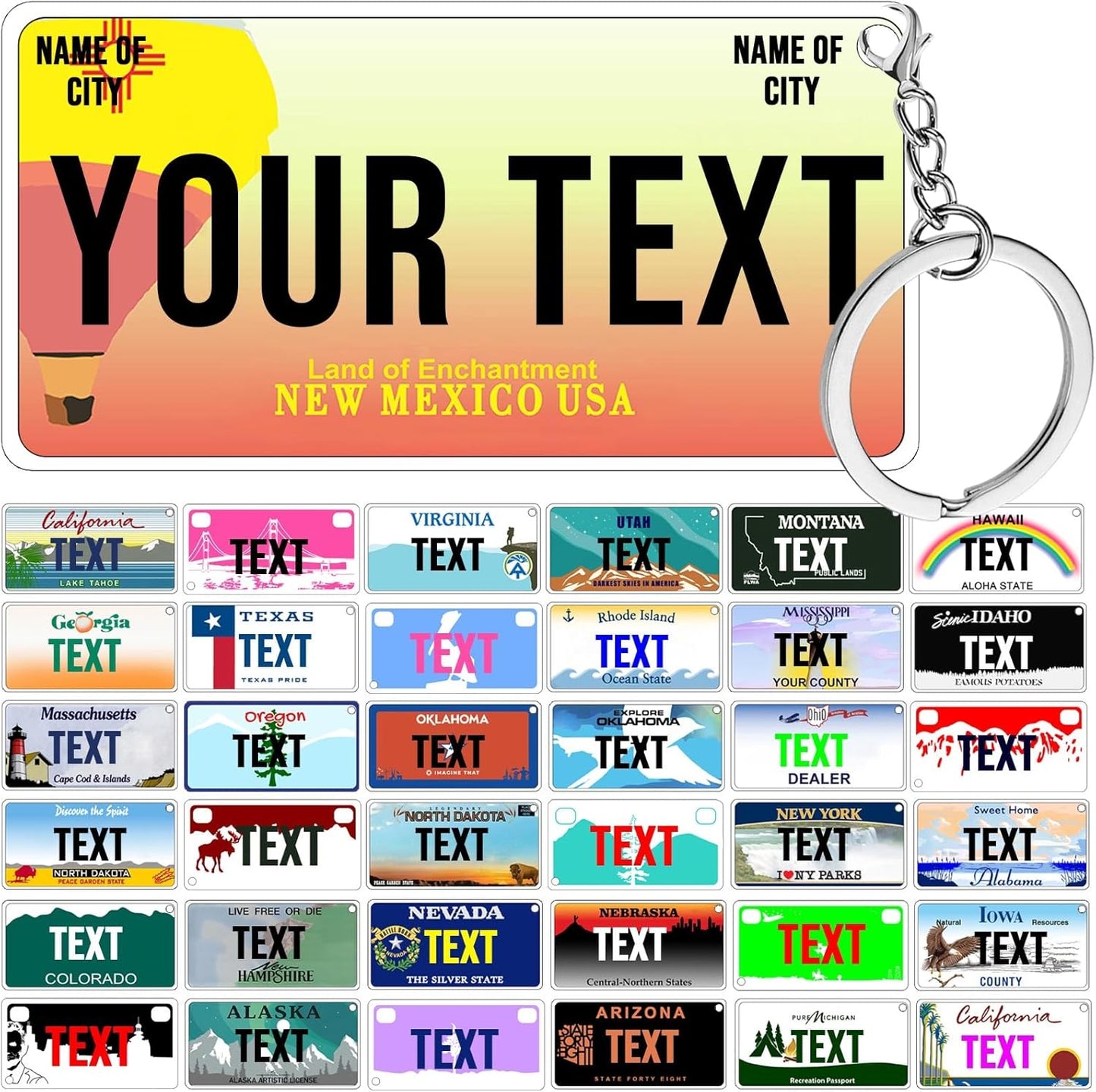 License Plate Keychain,Custom New Mexico State License Plate Key Chains - Select from All 50 States - Personalized Customizable Car Tag Key Chain,Metal Customized Car Tag Keychain