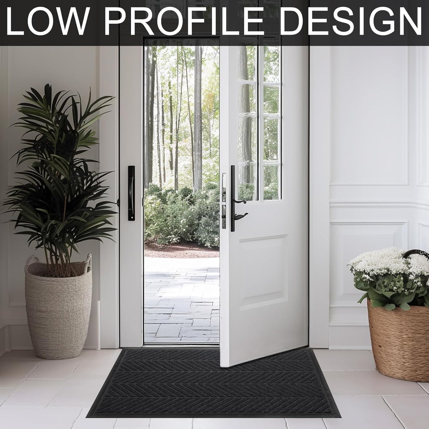 Front Door Mat 36"x24" Indoors Outdoors Welcome Mats, Waterproof Non-Slip Rubber Backing Heavy Duty Doormat Outside Entrance, Low Profile Entryway Rugs Floor Mat for Patio, Pattern A Black