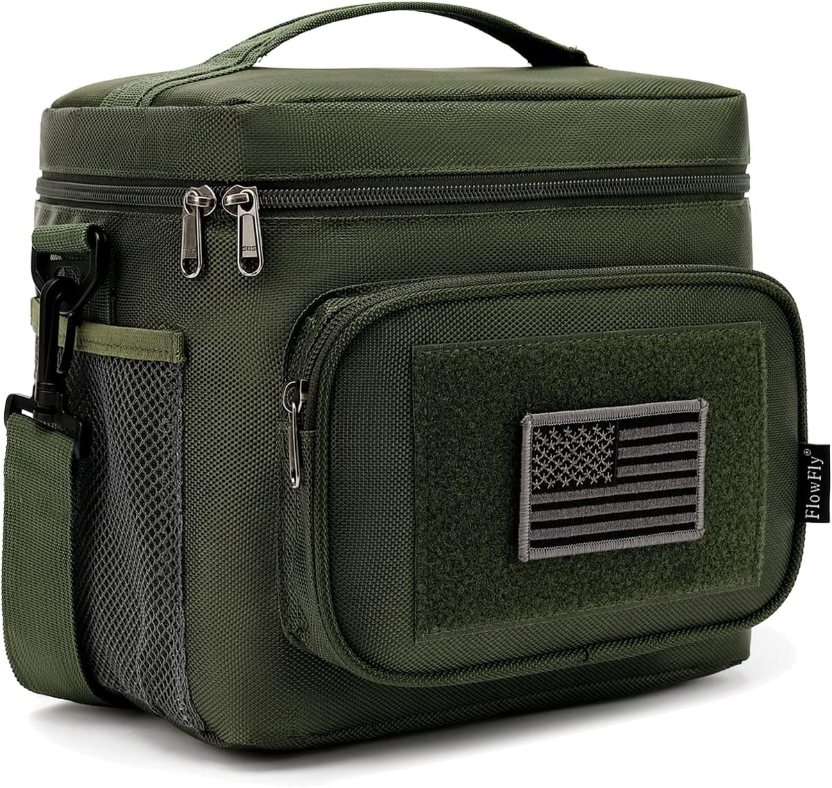 FlowFly Tactical Lunch Bag Large Insulated Lunch Box Cooler Tote for Men, Women with MOLLE/PALS Webbing (Army#Green, Medium)