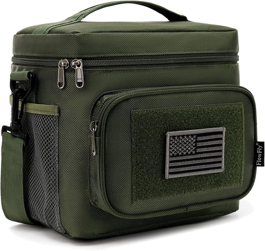FlowFly Tactical Lunch Bag Large Insulated Lunch Box Cooler Tote for Men, Women with MOLLE/PALS Webbing (Army#Green, Medium)