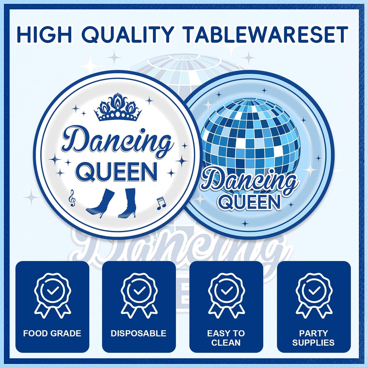 Dancing Queen Party Decorations 48Pcs Retro 70s Tableware Set Disco Plates and Napkins Forks Supplies Serves 16 Blue Disco Ball Birthday Bachelorette Party Decorations