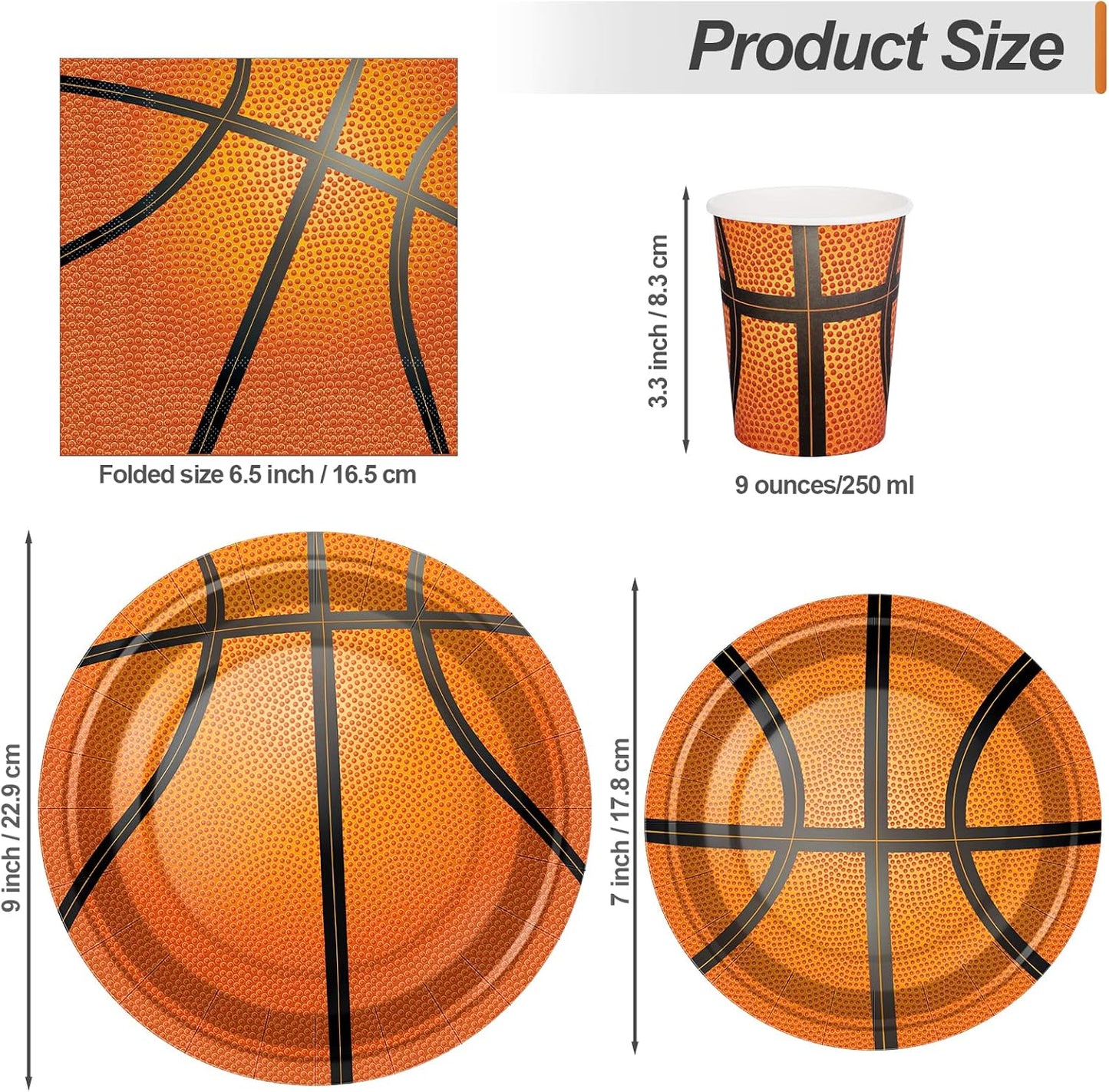 durony 96 Pieces Basketball Party Supplies Birthday Party Tableware Including Paper Plates, Cups, Napkins for Basketball Birthday Party, Serves 24 Guests