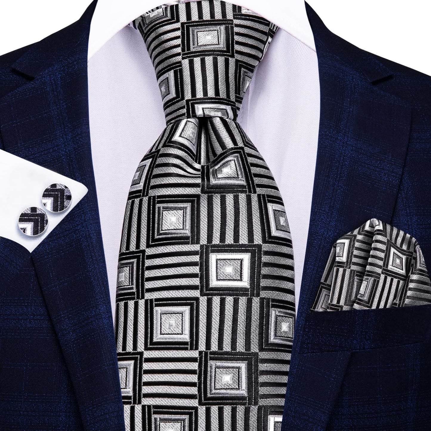 Hi-Tie Men 63inches Tie Set Extra Long Necktie Paisley Tie Pocket Suqare Cufflinks Big and Tall Men Tie
