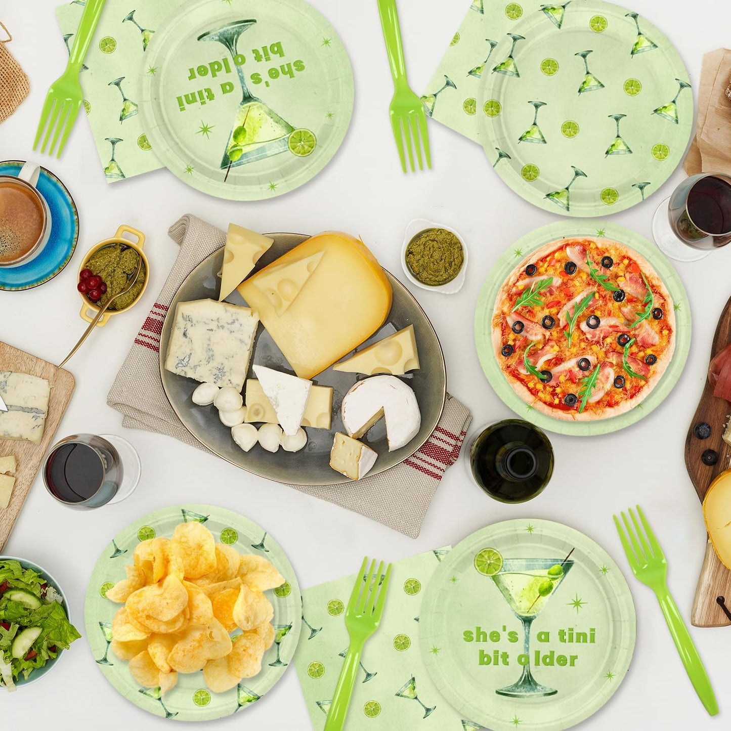Martini Birthday Party Supplies 48Pcs Martini Cocktail Tableware Set Margarita Disposable Plates Napkins Forks for Baby Shower Bachelorette Party Decorations Serves 16