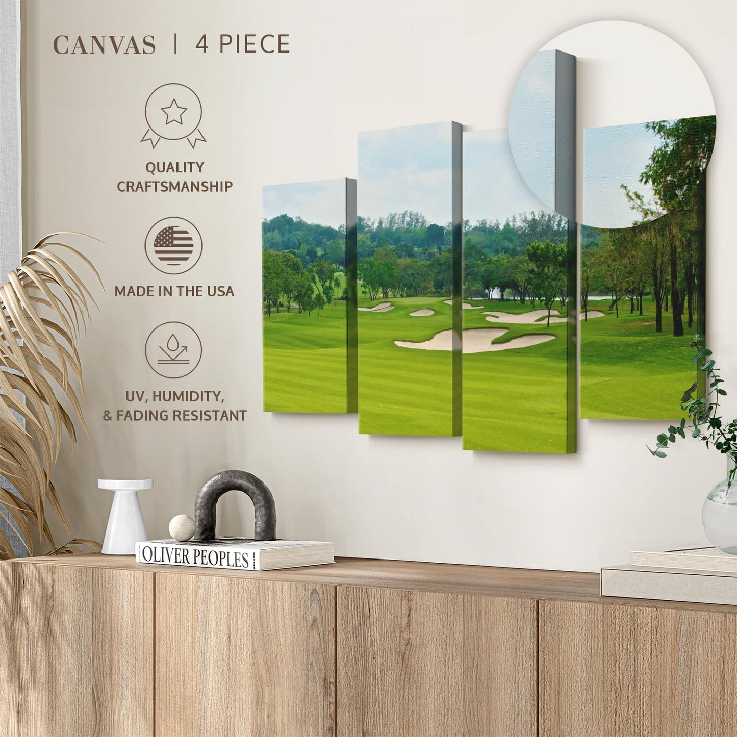 Elephant Stock Beautiful Golf Course Wall Art - Horizontal Canvas - 4-Piece Living Room Wall Decor - Tree Photography Canvas Print - Green and Blue Decor for Wall - 68" X 42"