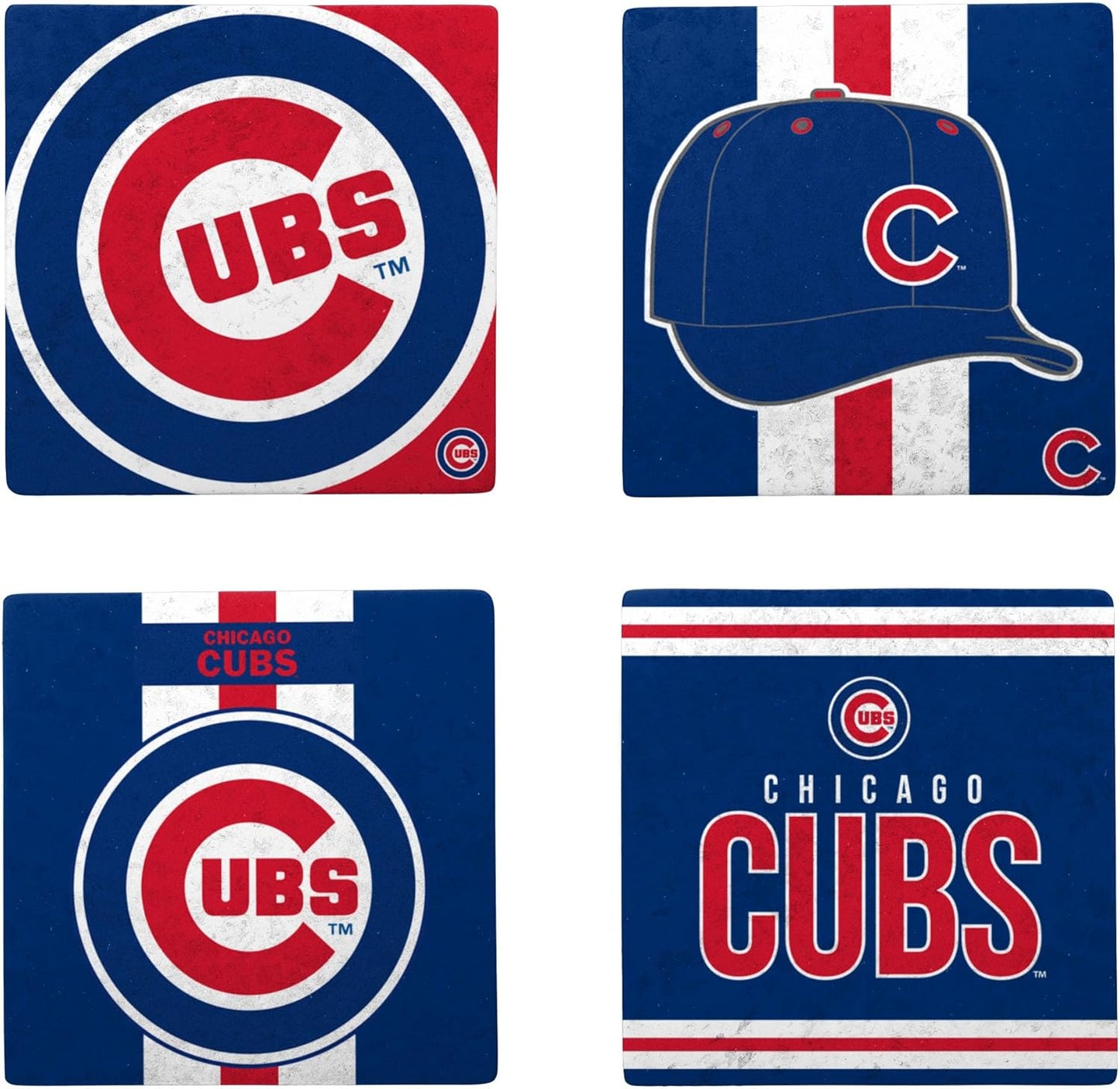FOCO MLB Official 4-Pack Beverage Drink Stone Ceramic Coaster Set (Chicago Cubs)