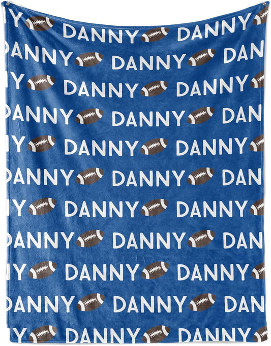 Custom Name Football Blanket - Personalized Names Soft Plush Flannel Throw Blankets for Baby Kids Teen Boys Girls Holidays Birthdays Gifts Color17