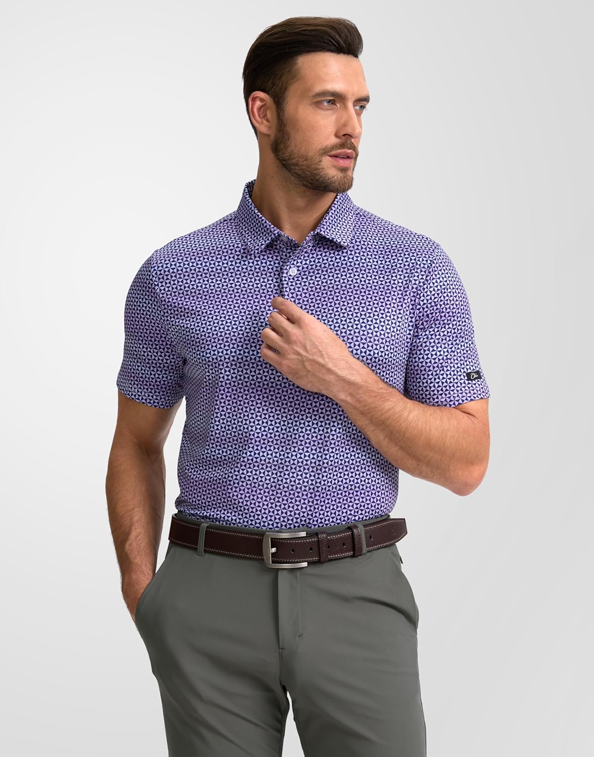 Obla Mens Golf Polo Shirts Short Sleeve Dry Fit Performance Moisture Wicking Casual Print Collared Golf Shirts for Men