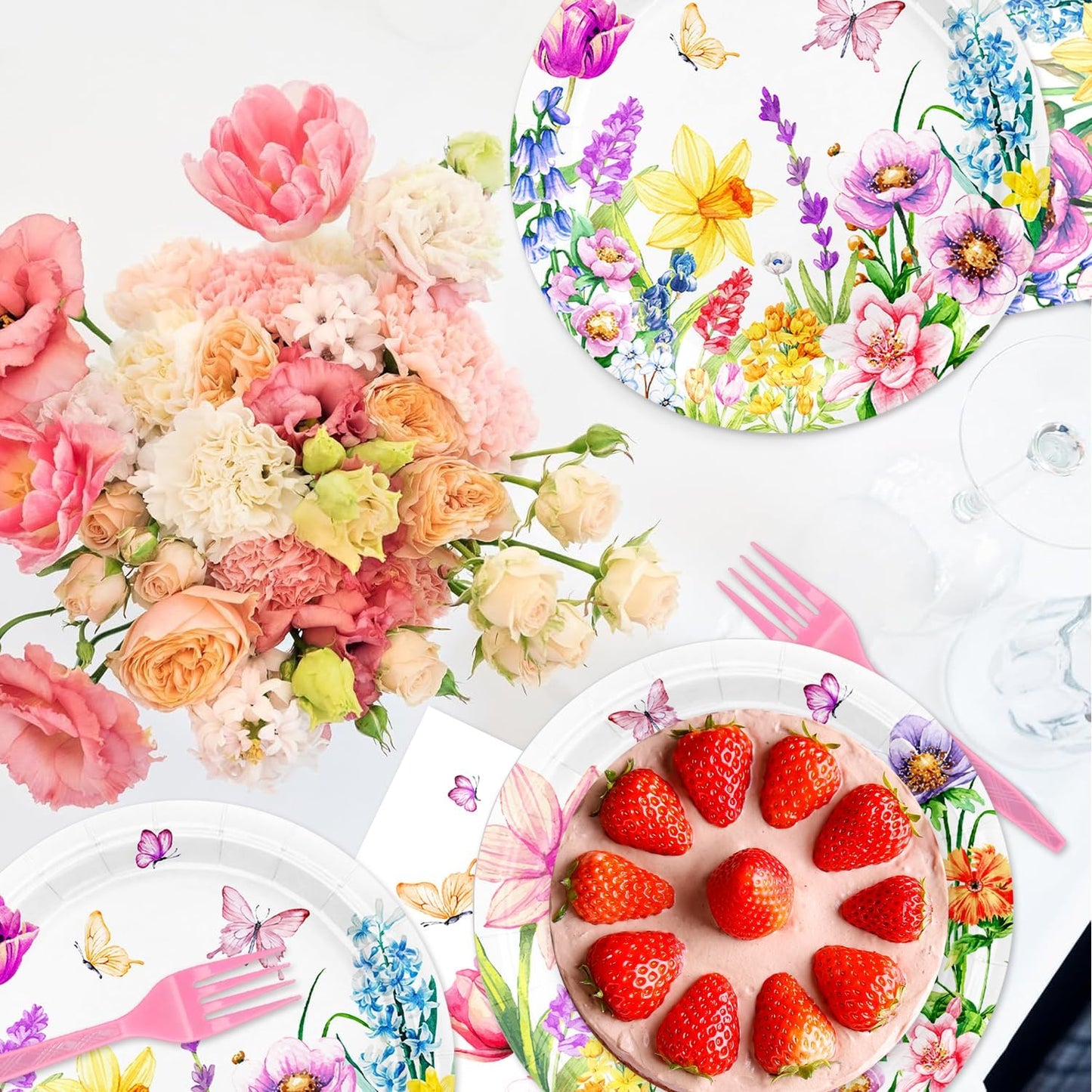 48Pcs Wildflower Party Decorations Disposable Vintage Floral Plates Napkins Forks Supplies for Birthday Decor Serves 16 Wildflower Baby Shower Decorations