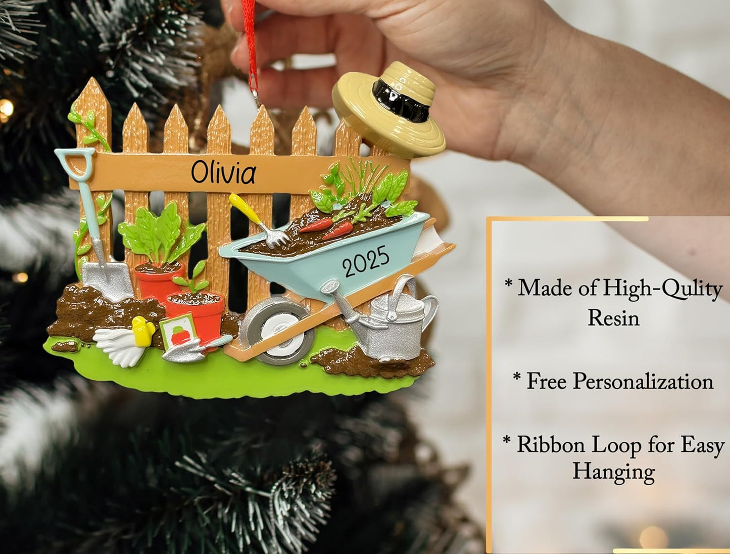 Personalized Gardening Christmas Ornament 2025 for Gardeners | Garden Tools Wheelbarrow Shovel Ornament for Xmas Tree | Custom Horticulture Keepsake Gift for Flower Plants Lover