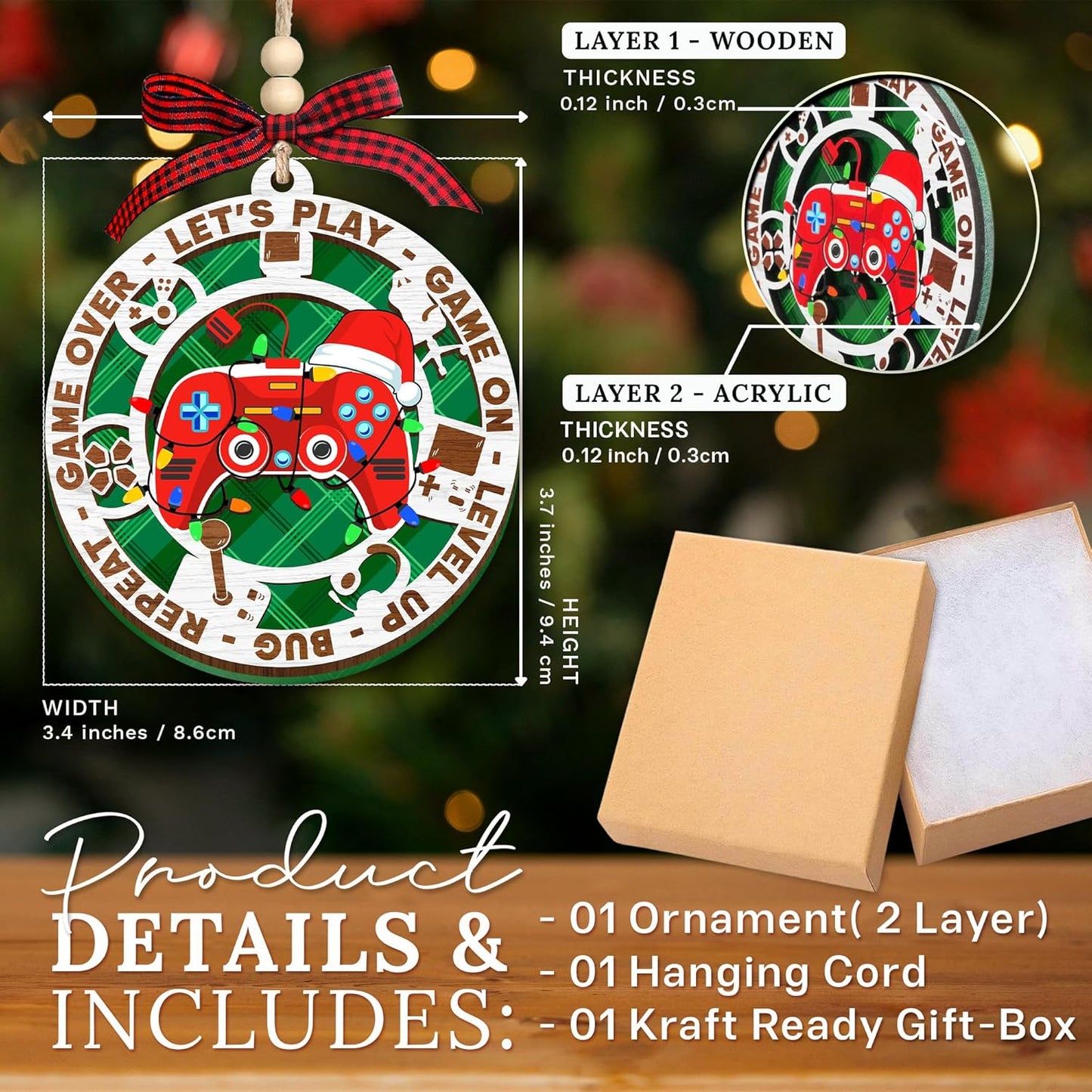 HEXMOZ Gaming Christmas Ornaments - Gamer Ornaments for Christmas Tree - Video Gamer Gifts for Teen Boys, Gamers, Sons, Brothers - Holiday Present Ideas - Xmas Ornament Decorations 2025