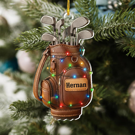 LOVELYPOD Personalized Golf Christmas Ornament, Custom Golfer Bag 2D Acrylic Ornaments,Golf Lover Christmas Tree Decoration, Gift for Golfs Enthusiasts, Golfer Holiday Keepsake 02