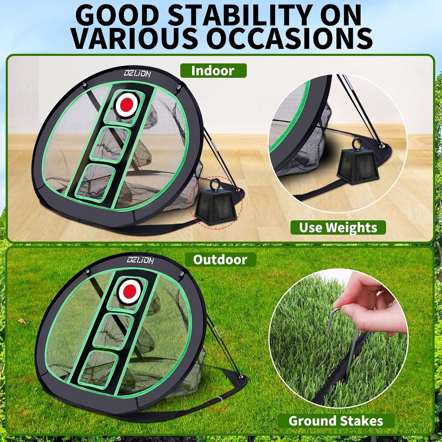 Golf Chipping Net and Mat Set - Pop Up Foldable Indoor Training Target with 2 Hitting Mats and 12 Practice Balls - Gifts for Men, Golfers, Teenage Boys