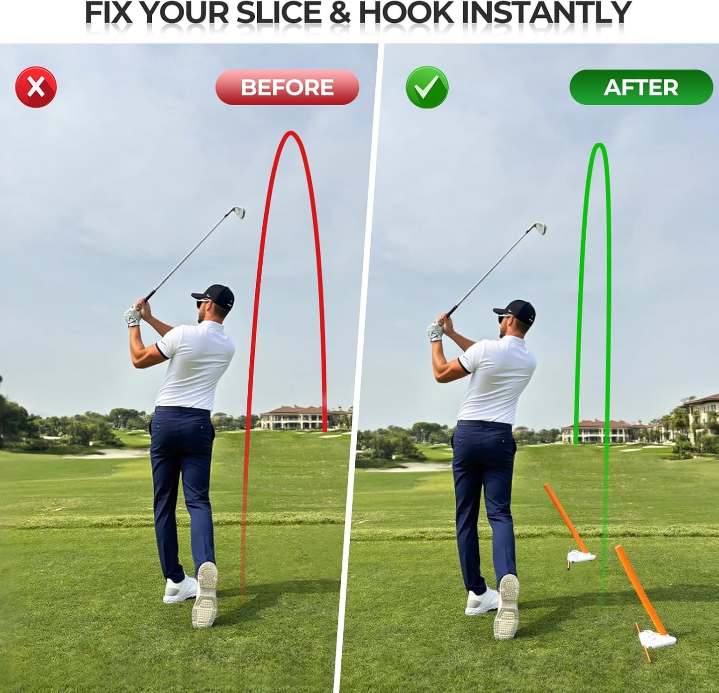 Golf Swing Training Aid - Alignment Discs & Rods | Corrects Setup, Posture, Swing Plane & Path to Fix Slice and Hook | Achieve Consistent Contact, Increase Distance & Accuracy