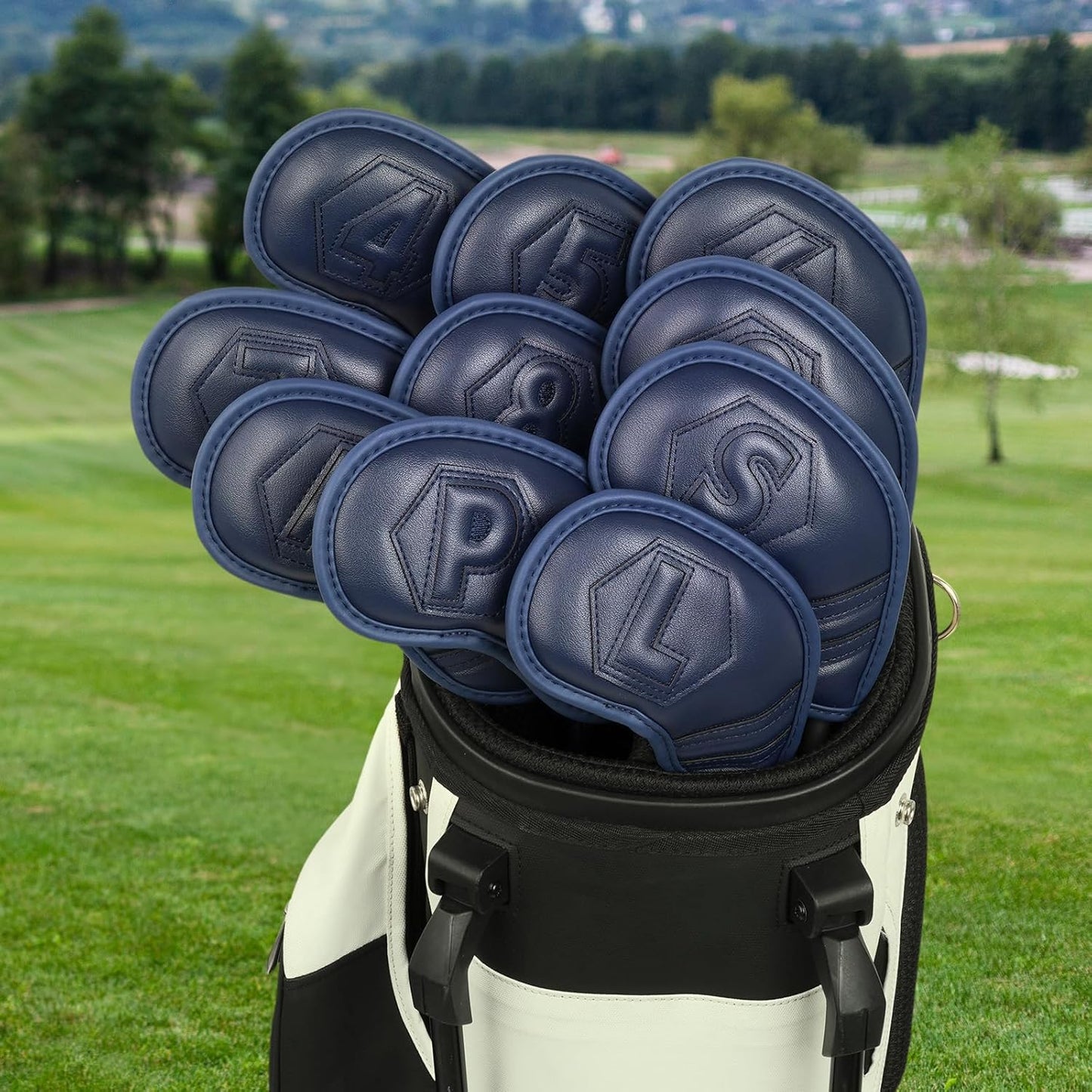 Magnetic Golf Iron Covers Set 10 Pcs Golf Iron Headcovers PU Leather Easy Off/On Protective Cover