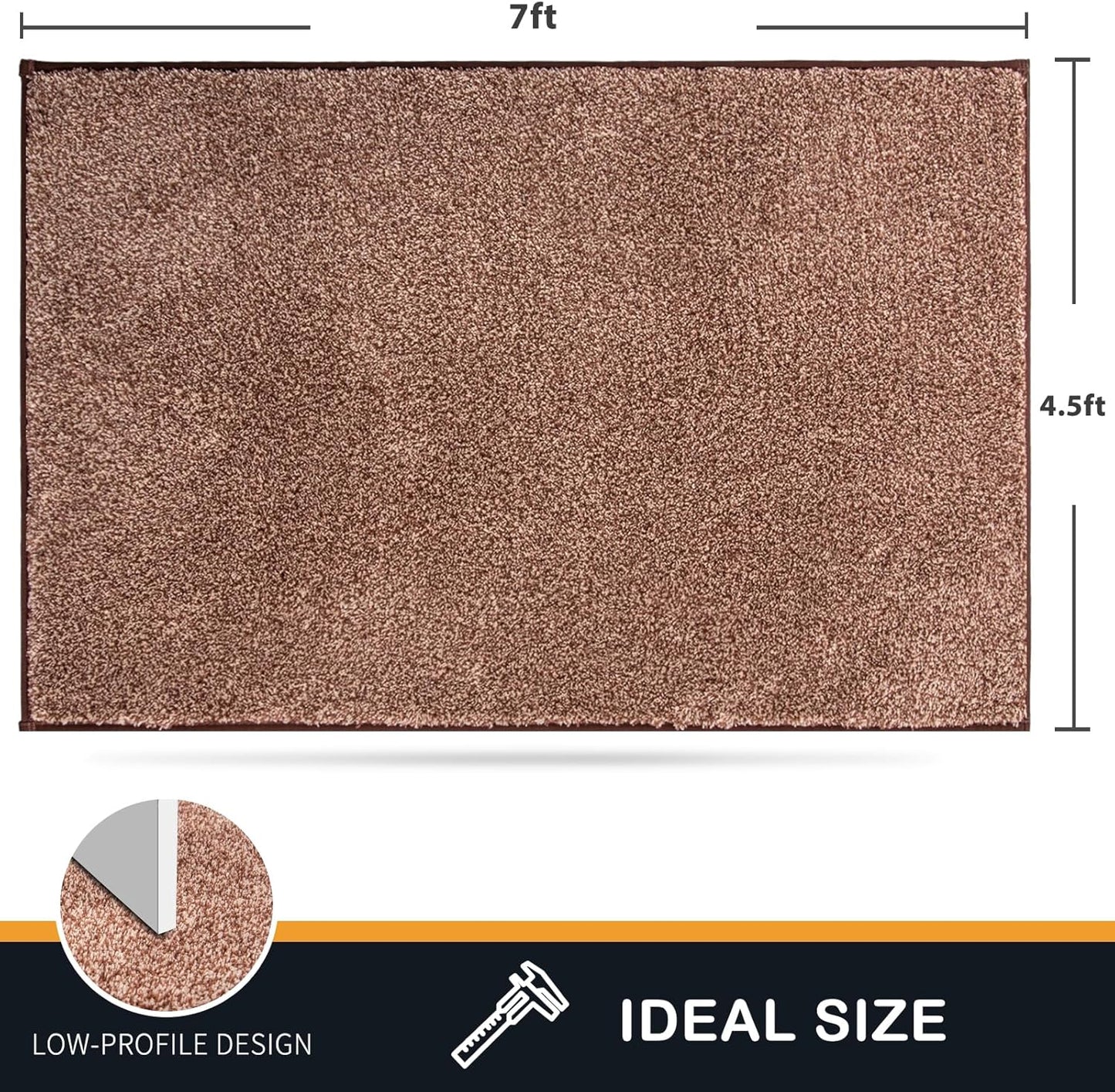 PURRUGS Easy Care Area Rug 4.5ft x 7ft, Non-Slip Washable Entryway Rug, Dog Door Mat, Stain Resistant Accent Rug for Hallway, Living Room, Bedroom and Mudroom, Brown-Light Cream