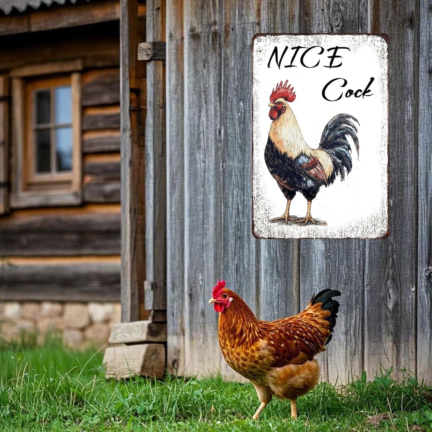 Nice Cock Metal Tin Sign 12x8 Inch Farmhourse Chicken Poster Chicken Tin Sign Home Kitchen Garden Bar Pub Restaurant Are Wall Decor